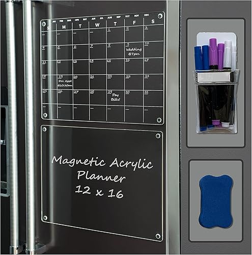 Calendario magnético acrílico para refrigerador, calendario transparente para refrigerador, tabla de planificación, pizarra magnética de borrado en