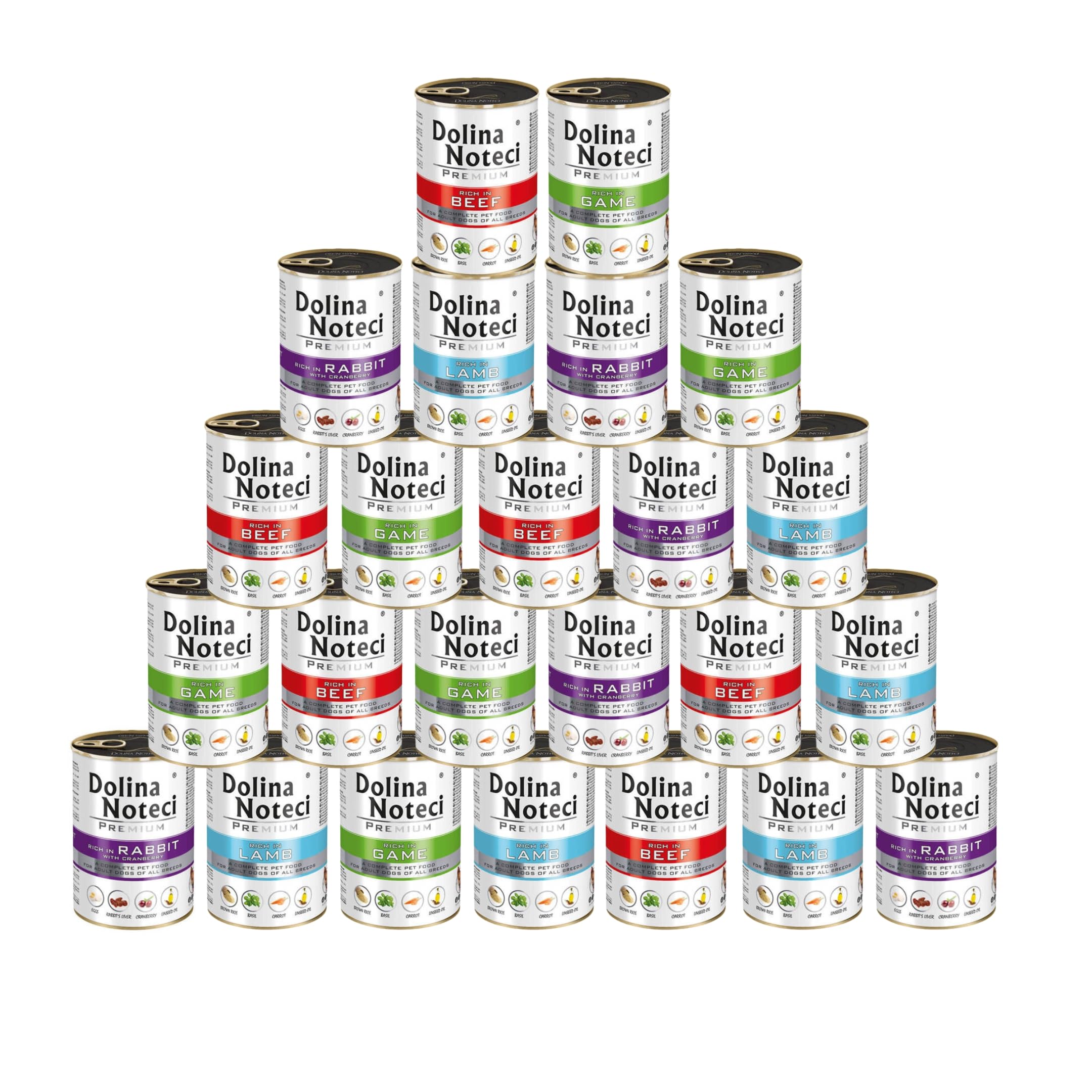 Dolina Noteci Premium Wet Dog Food โ Grain-Free Mixed Flavours โ No Poultry and Fish โ Natural Complete Meals for All Breeds โ High Meat Content โ Multipack Cans (Flavour mix, 24x400g)