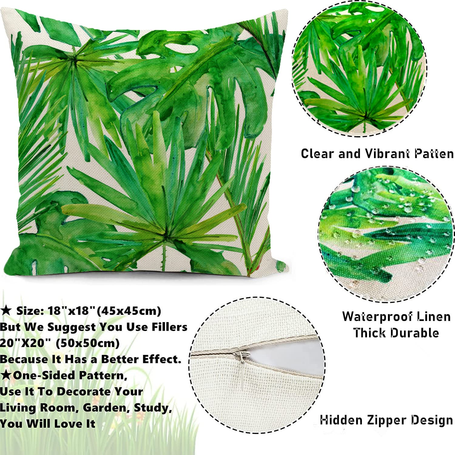 HUASHUZI cuscini impermeabili da esterno divano 40 x 40 cm verde foglia giardino balcone arredo copricuscino impermeabile cuscino decorativi soggiorno camera da letto accessori