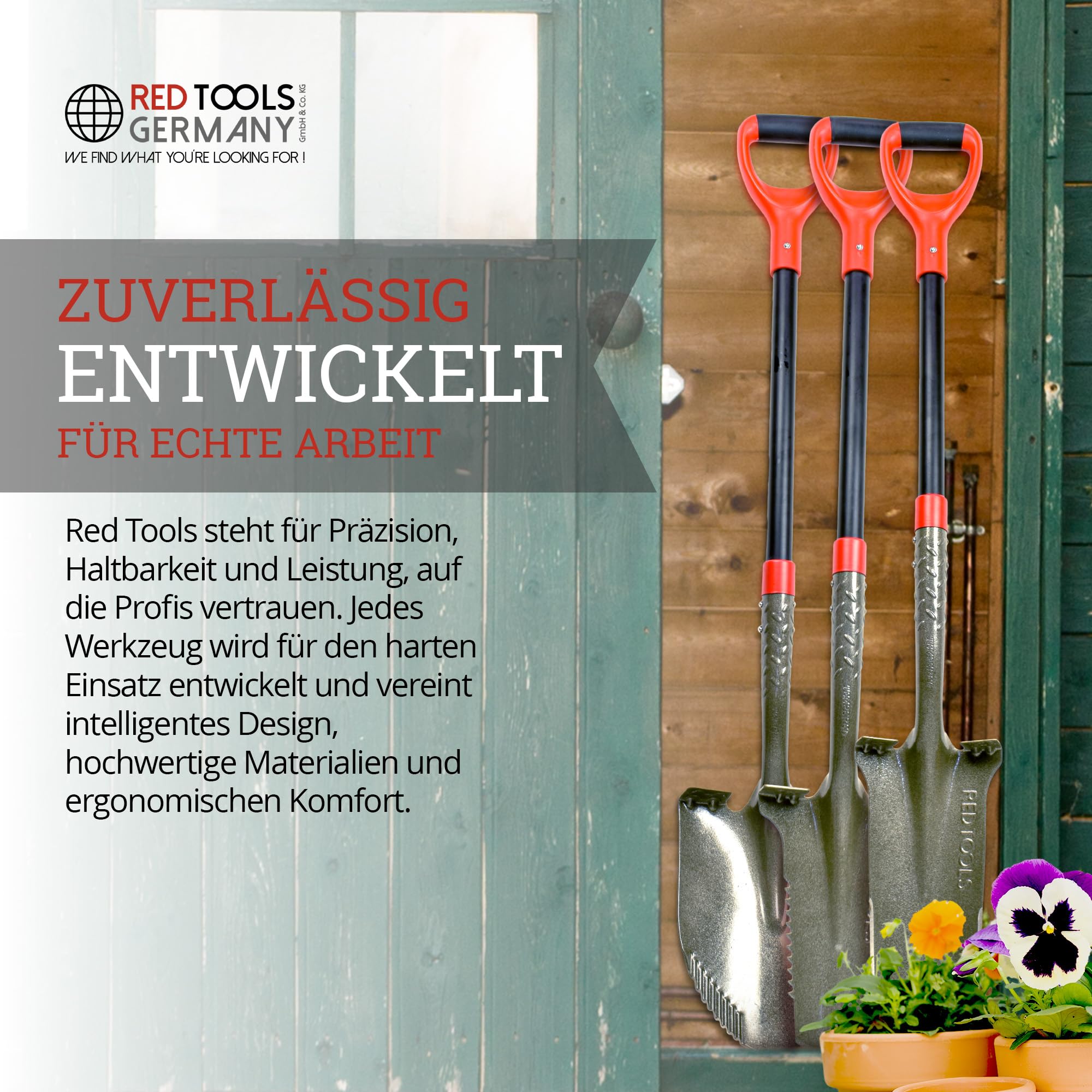 Profi Spaten Set - Robustes Garten Werkzeug inkl. Gärtnerspaten mit Wurzelsäge, Drainagespaten und Schaufel - für alle Gartenprojekte geeignet (Grau)