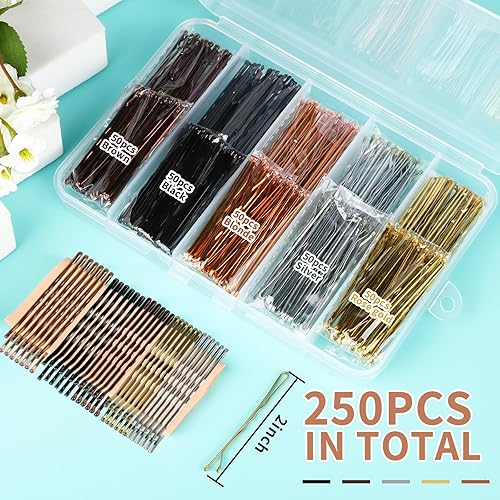 Miniatura 10 de Teenitor 250 pines Bobby Pins, 2.75 pulgadas, pasadores Bobby Pins Brown Black Blonde Silver para mujeres y niñas, alfileres grandes para cabello