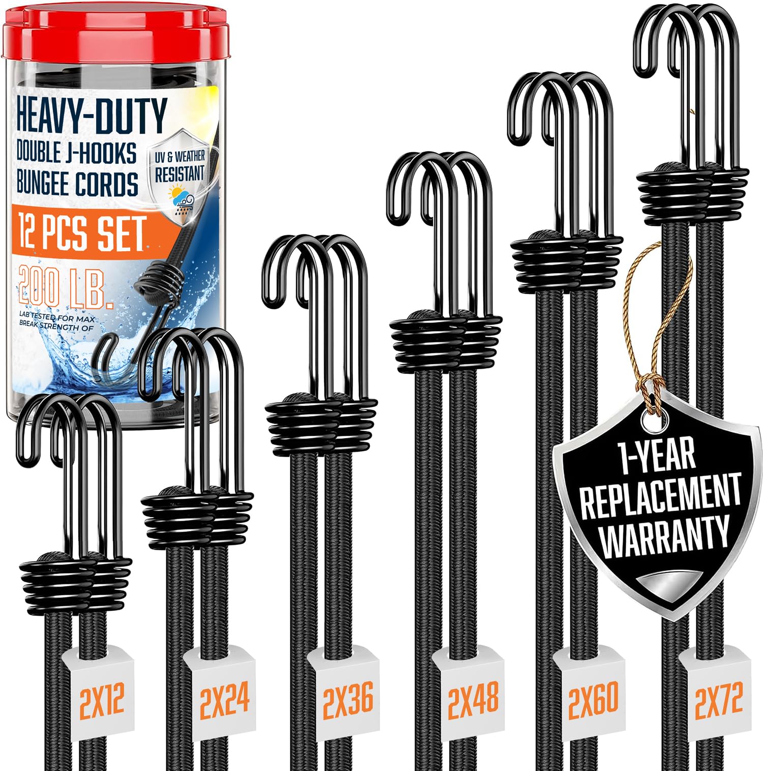 VBEST 12-Pack Black Bungee Cords