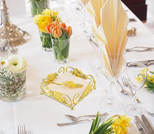 Miniatura 4 de Servilletero plano para mesa dorado con brazo de peso para cocina, cortinas, mesa de comedor, hoja de uva, dispensador moderno de pañuelos de acero