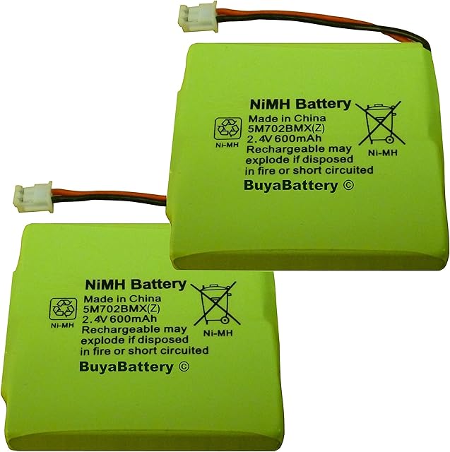 2 x New BuyaBattery Branded Replacement Batteries for BT Verve 450 and 410 Cordless Phones 5M702BMX 2.4V 600mAh NiMH (Ni-MH)