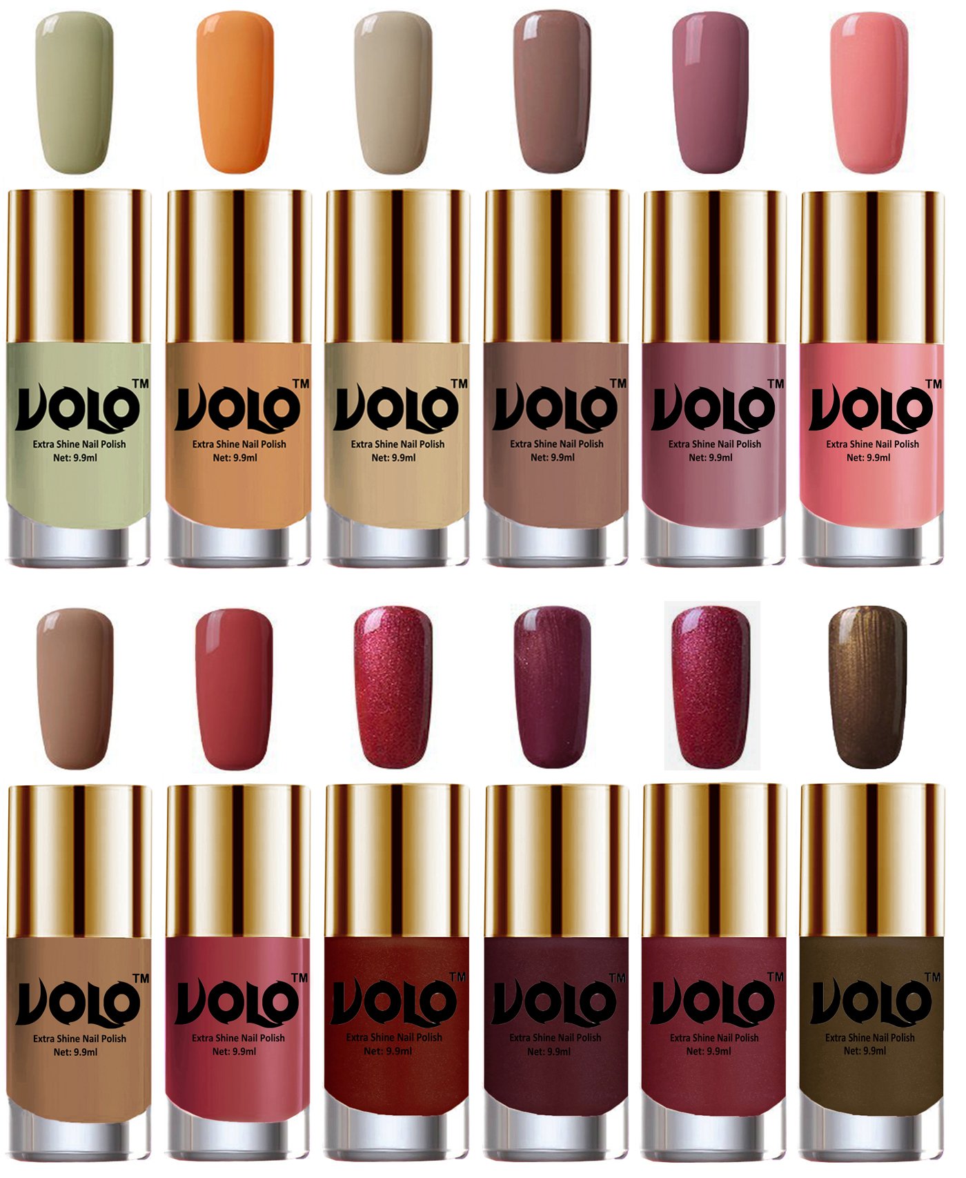 Volo Luxury Super Shine Nail Polish Set of 12 Vibrant Shades (Mischievous Mint, Flirty Nude, Nude, Dark Nude, Nudes Spring, Candy Cotton, Dark Nude, Tan, Lava Lust)-image-14