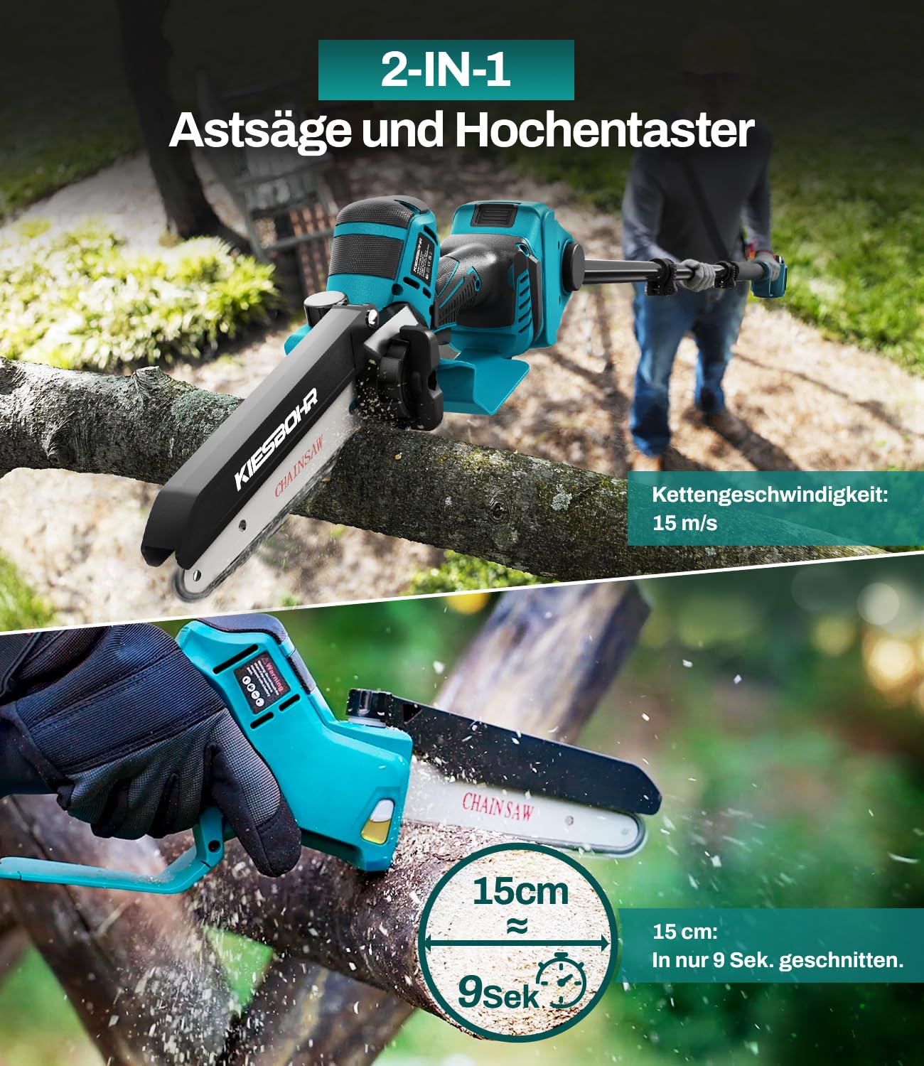CST01 2-IN1 Akku Hochentaster 15cm 2x 4000mAh