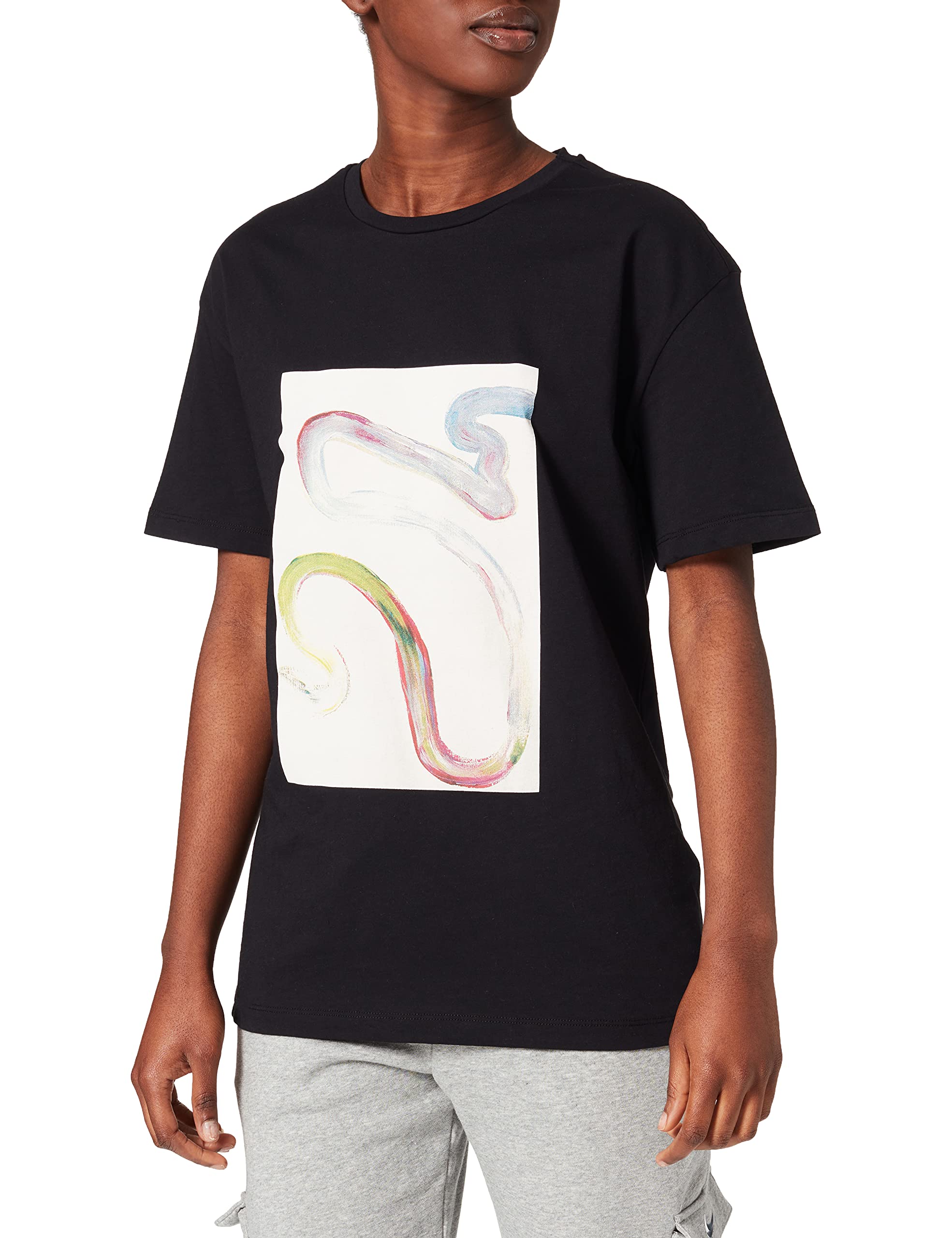 NA-KD Printed Loose Fit T-shirt, Black, X-Small