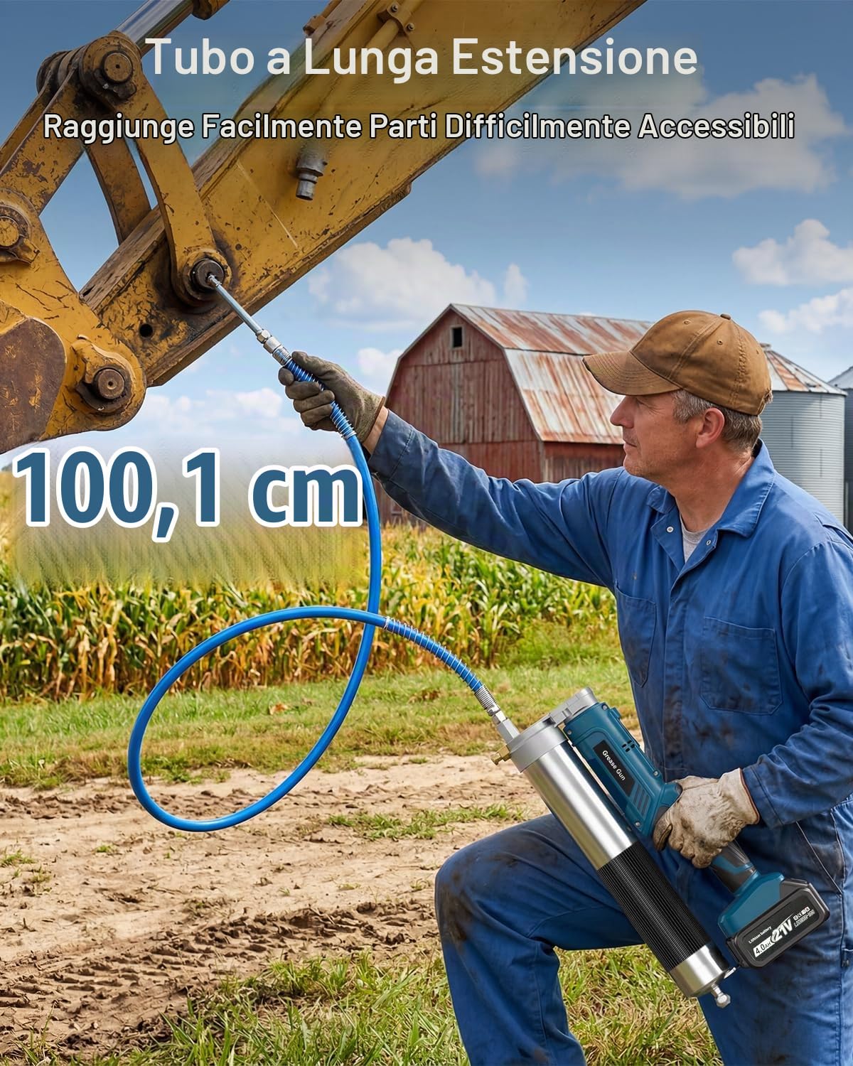 12000PSI Ingrassatore a Batteria Compatibile con Makita 18V, Pistola Grasso con 2 batterie da 4.0 Ah, Tubo da 39,4'', 3 ugelli, Motore Brushless per Camion, Fattorie