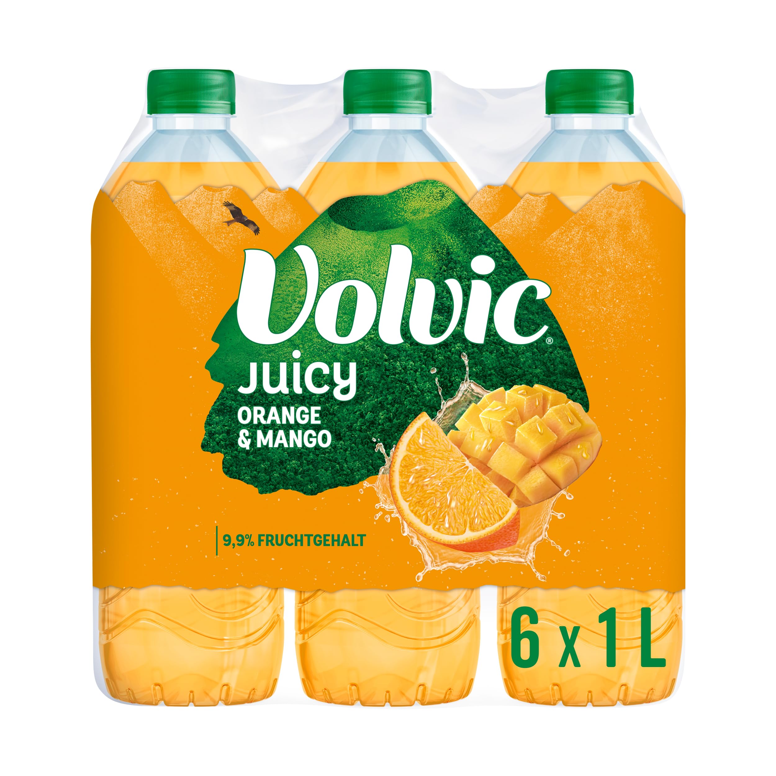 Volvic Juicy Orange-Mango – Mit Mehrfruchtsaft aus Fruchtsaft­konzentraten – Nur natürliche Aromen – 6 x 1 l