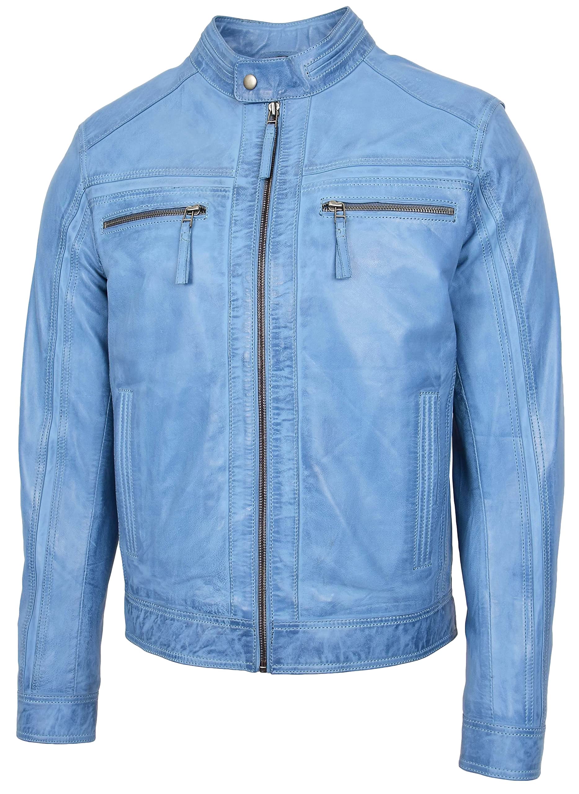 Giacca da motociclista da uomo in vera pelle, stile casual Cafe Racer