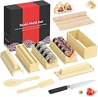 HI NINGER Deluxe Sushi Making Kit: 8 Shape Rice Molds, Fork, Spatula, Knife - 12PCS DIY Home Sushi Tools for Beginners