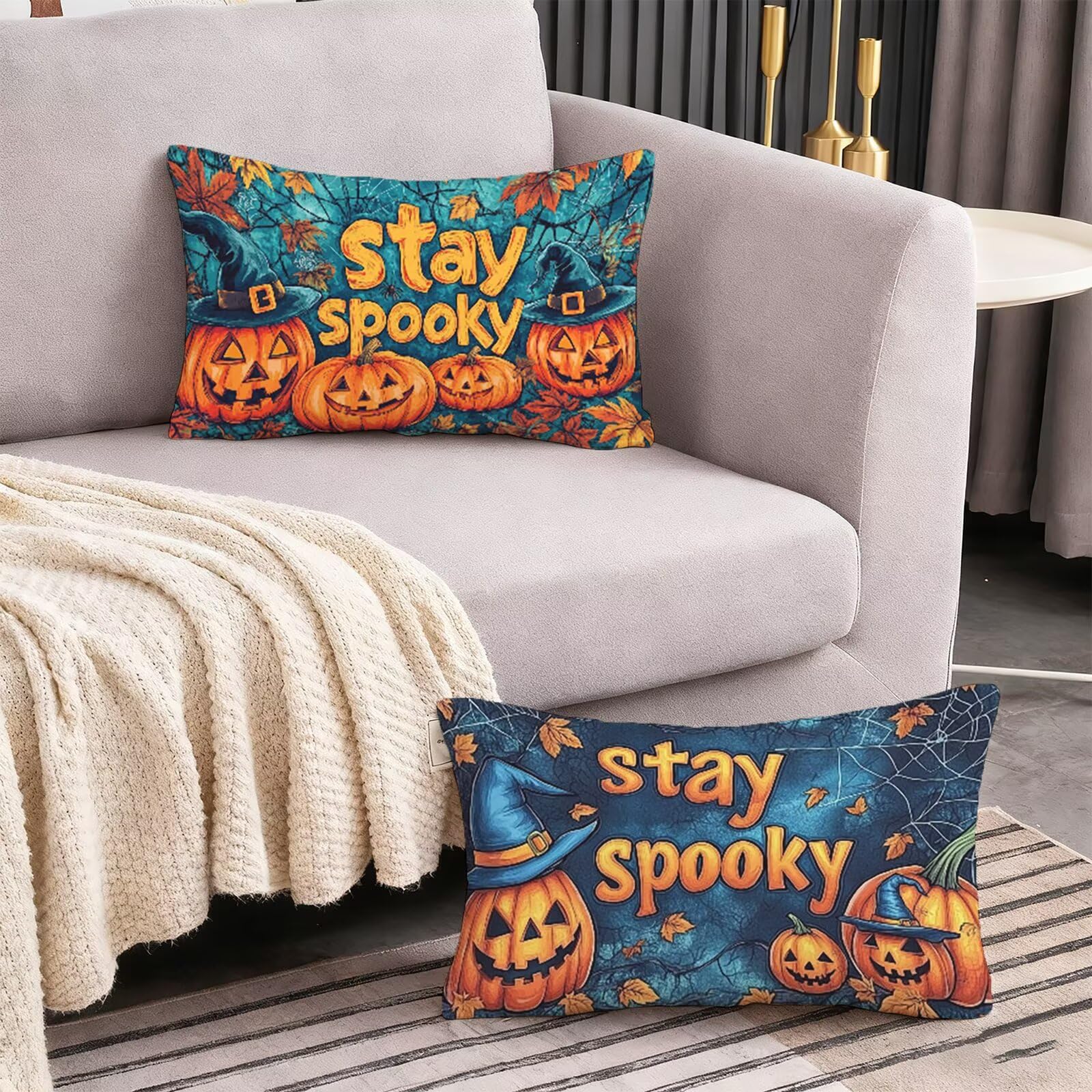 Aksamitna poszewka na poduszkę na Halloween, 70 x 90 cm, do użytku na zewnątrz, wodoszczelna poszewka na poduszkę, z mikrofibry, zamek błyskawiczny, puszysta, miękka, dekoracyjna, do salonu, na sofę