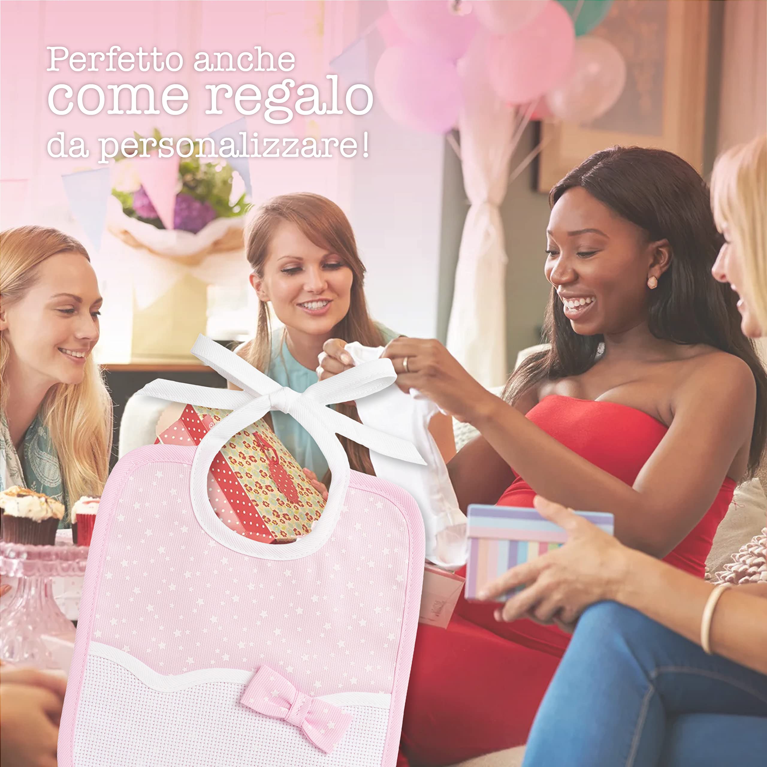 Bavaglino neonato in Piquet di Cotone con stampa Stelline Rosa e Bianco 100% Made in Italy