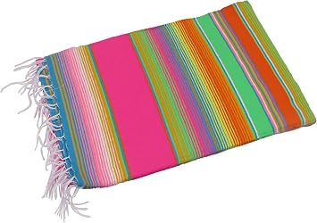 Mexican Serape Blanket Neon Colors Saltillo Zarape XL 82" x 56" Pink