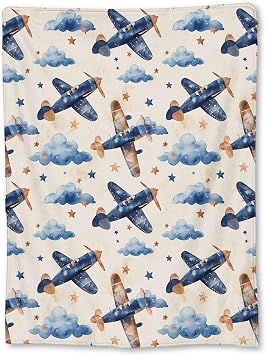 Vintage Airplane Blanket - Soft Lightweight Cozy Flannel Throw Blanket for Adults Kids Women Boys Girls, Warm Fuzzy Blankets for Couch, Bed, Travel, Outdoor, Home Decor 6050 in