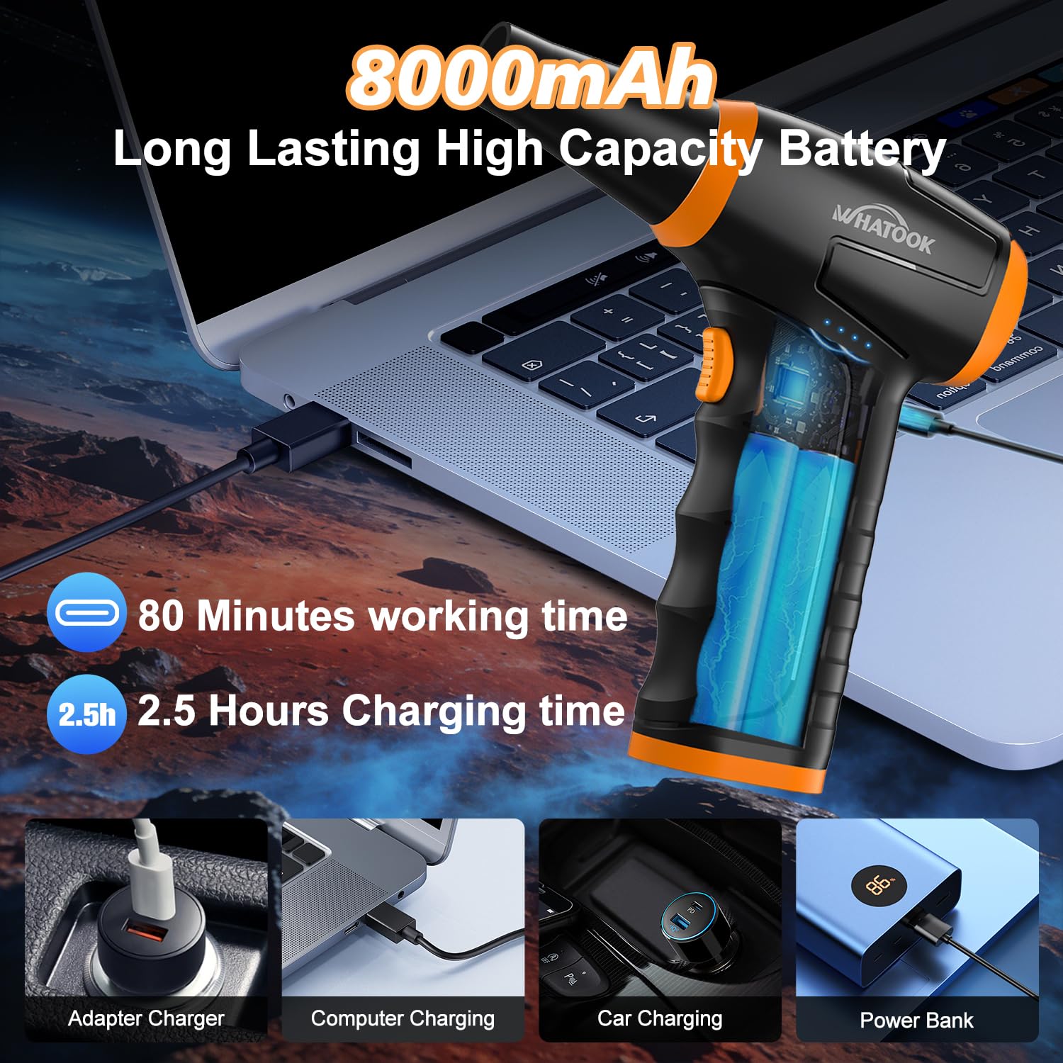 WHATOOK Air Duster Electric [2023] Super Strong Rechargeable Air Duster For PC Keyboard Cleaning