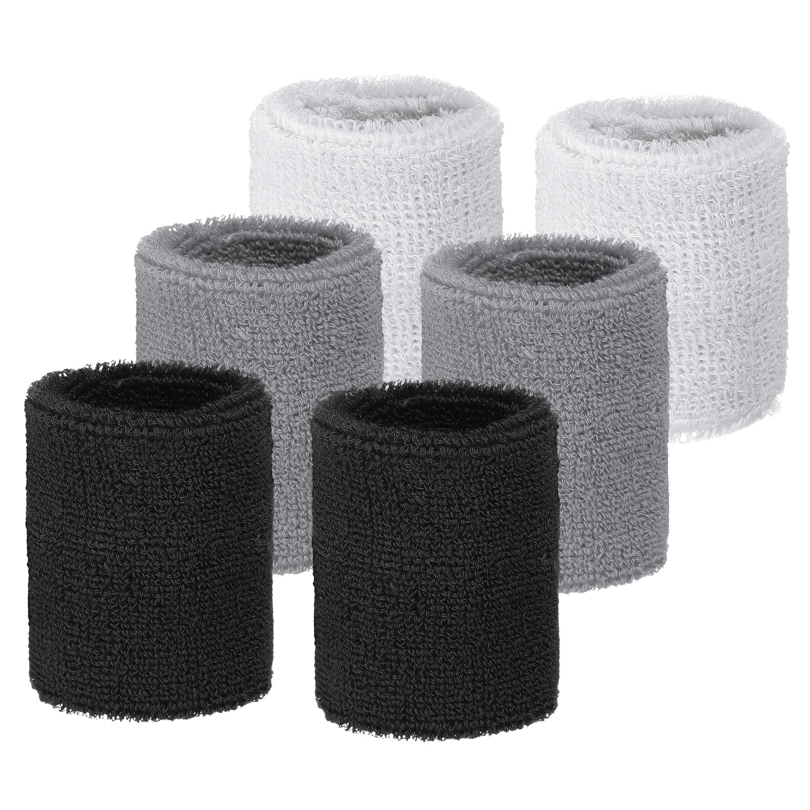 YELARXI Wrist Sweatbands Sports Absorbent Wristband Tennis Wrist Bands Sweat Band for Men and Women Elastic Wristbands, 6 Pack & 2.56" & Black/White/Gray