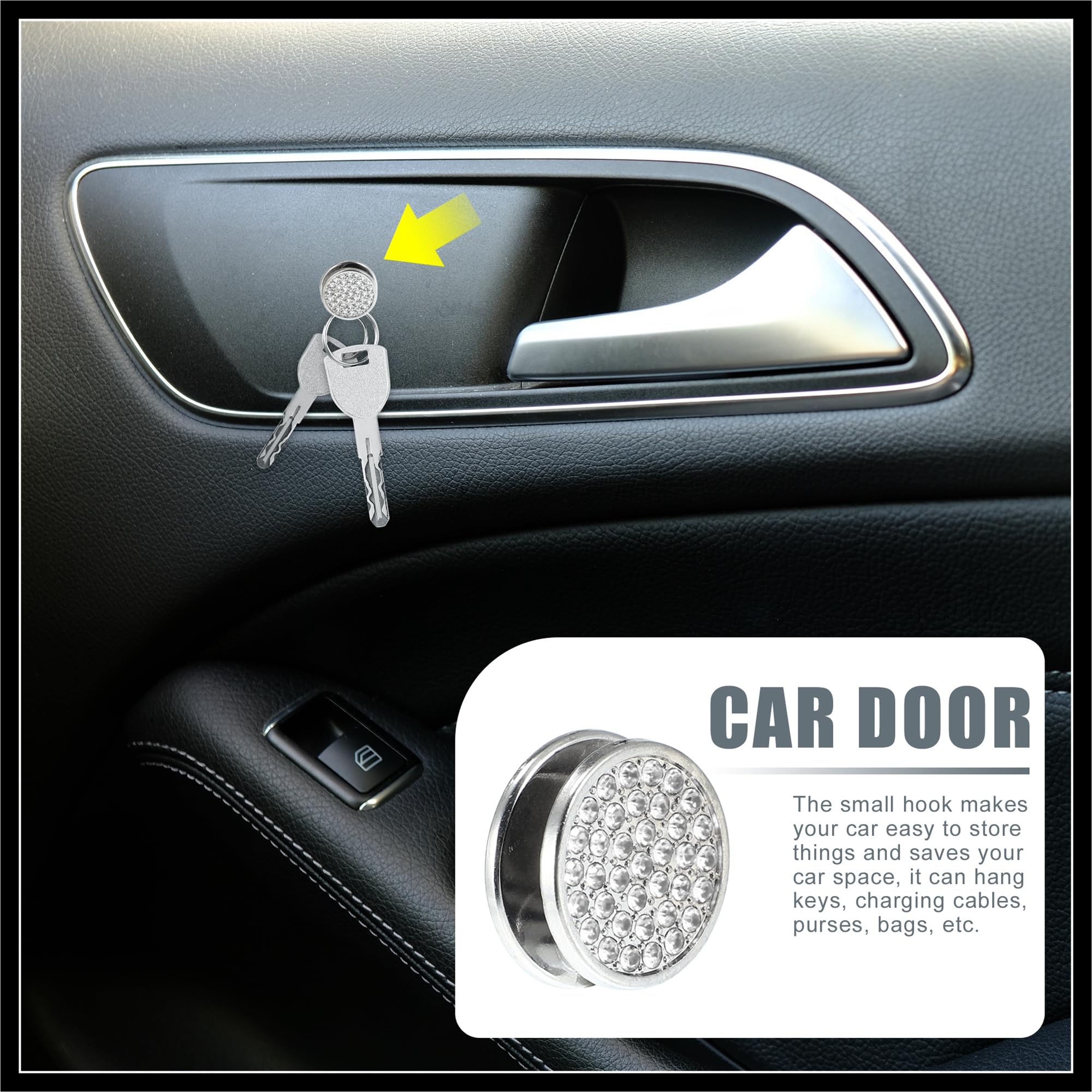 Hihaha 4pcs 22mm Bling Car Dashboard Hooks Storage Hooks Silver Tone Durable Material - Image 3