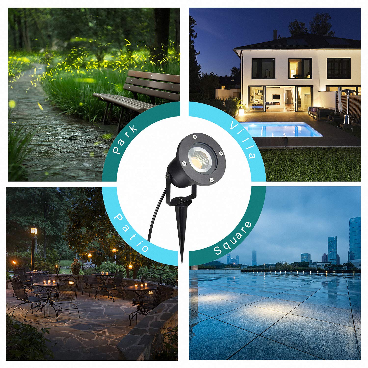 CPROSP 4PCS 5W Faretto da Giardino GU10 Proiettore LED Spot con Picchetto Esterno IP65 Bianco Naturale per Esterno Giardino 4000K, Lampadina LED Inclusa