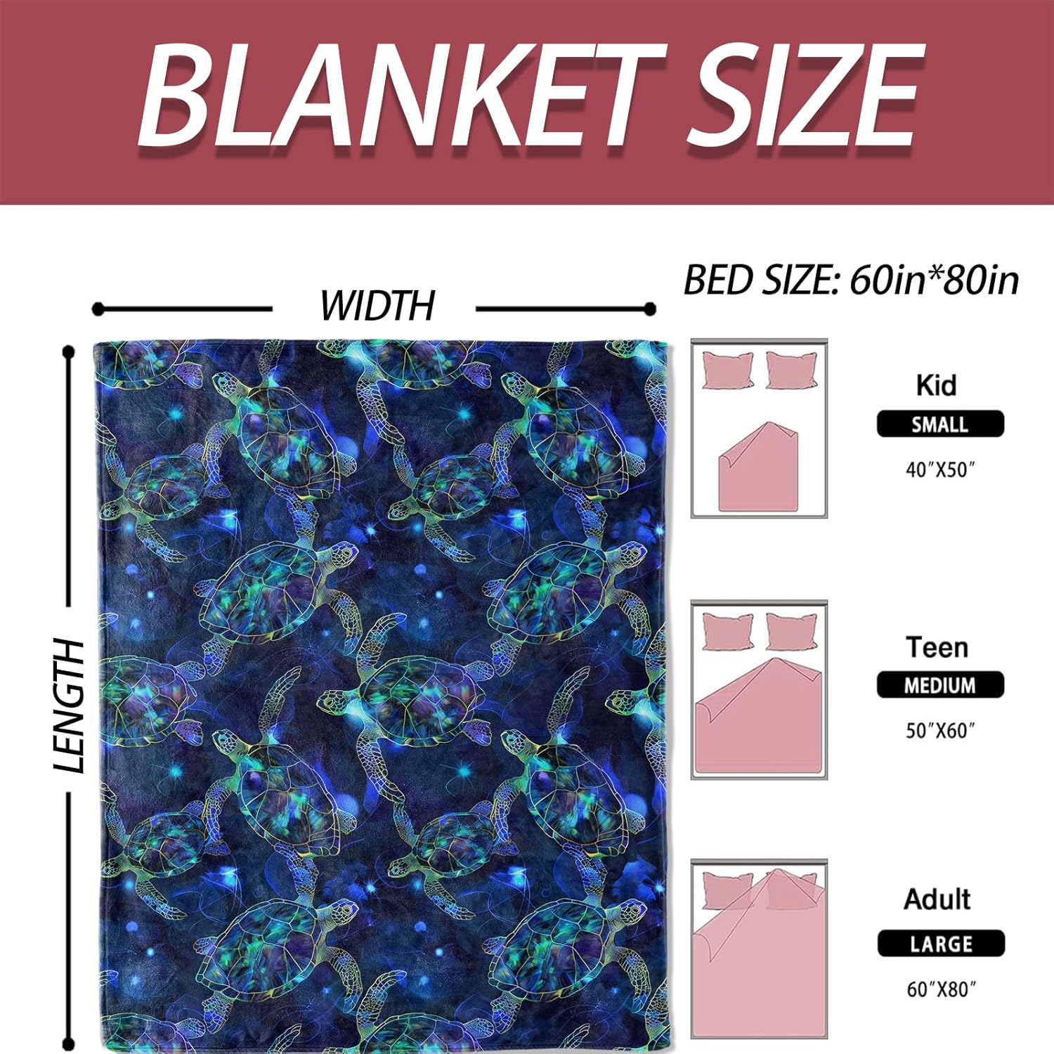 Galaxy Sea Turtle Flannel Blanket 60x80in,Glowing Turtles on Deep Space Ocean Background,Soft Lightweight Throw for Teens, Ocean Lovers, Girls Boys Bedroom Couch Decor Gifts Blankets