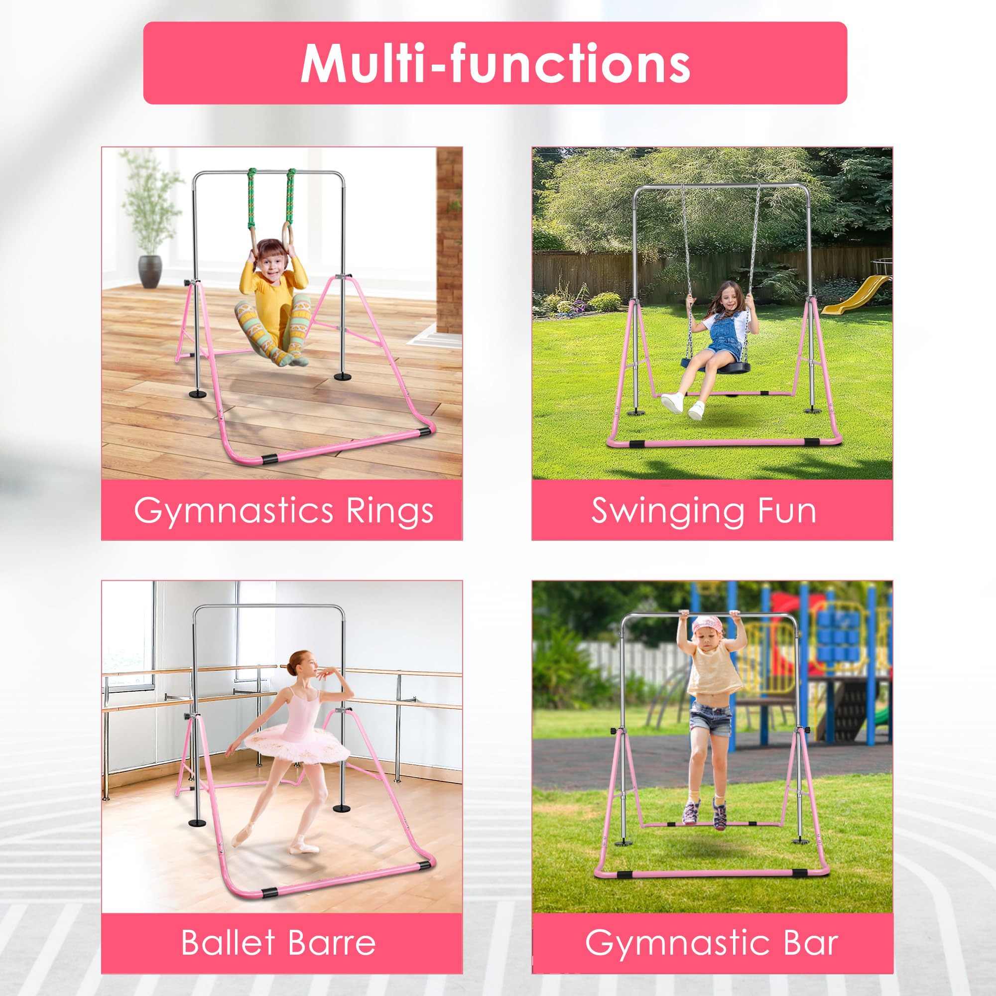 ORIENTOOLS Barra de gimnasia para niños, barra de entrenamiento ajustable en altura, barras horizontales plegables de gimnasia junior para el hogar