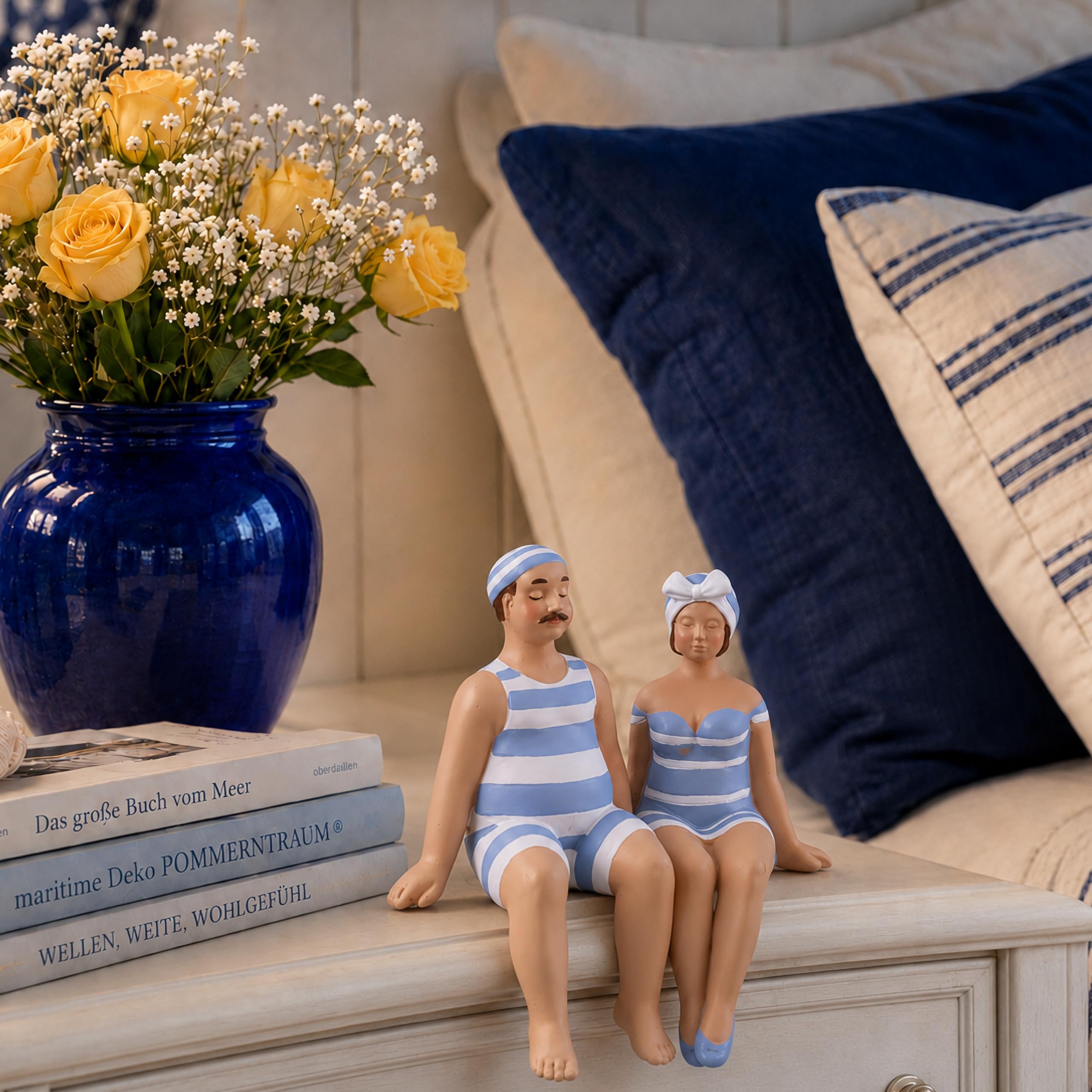 Pommerntraum® | 2er Set Maritime Kantenhocker mollige Badenixe Bademeister