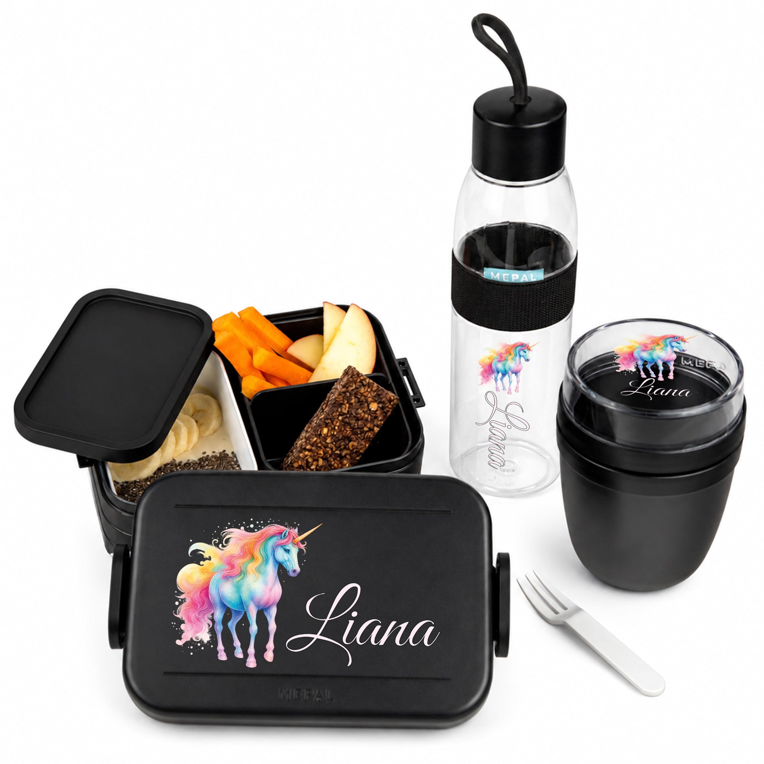 Mepal Personalisierte Brotdose Trinkflasche | Regenbogen Einhorn Mädchen