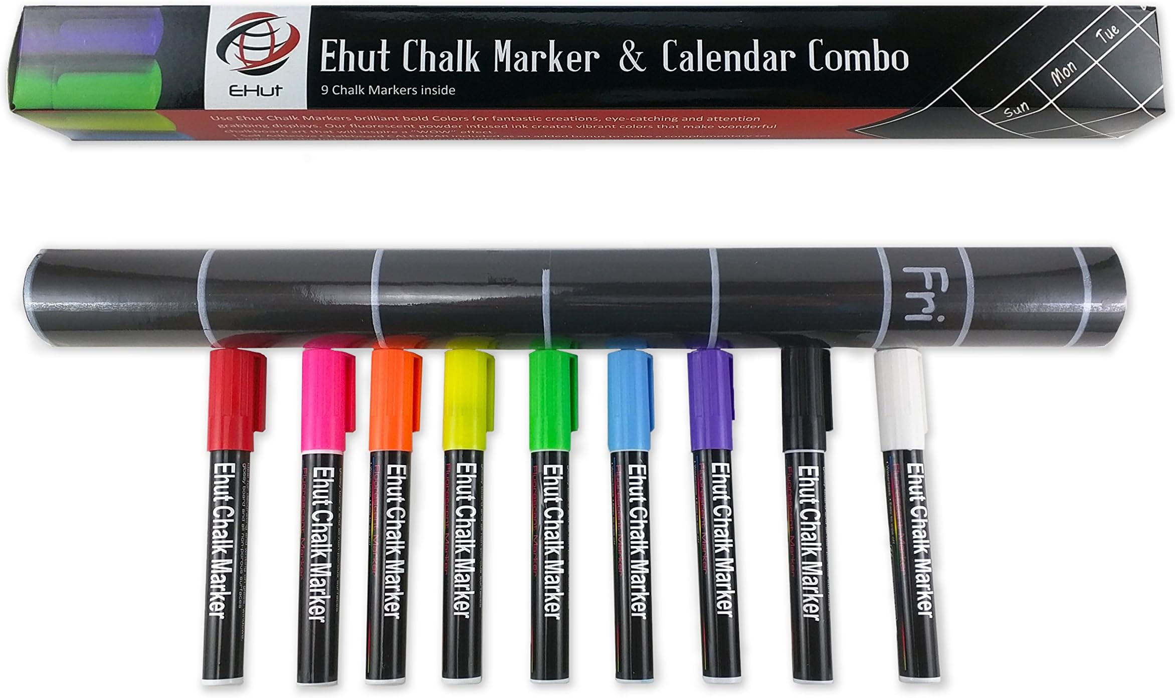 Chalkmarker & Chalkboard Calendar Set (9-Pack Liquid Chalk Markers) โ Safe, Non-Toxic โ Brilliant Colors, 6mm Reversible Tips โ Odorless, Erasable Crafts Art Supplies for Kids โ Water Based