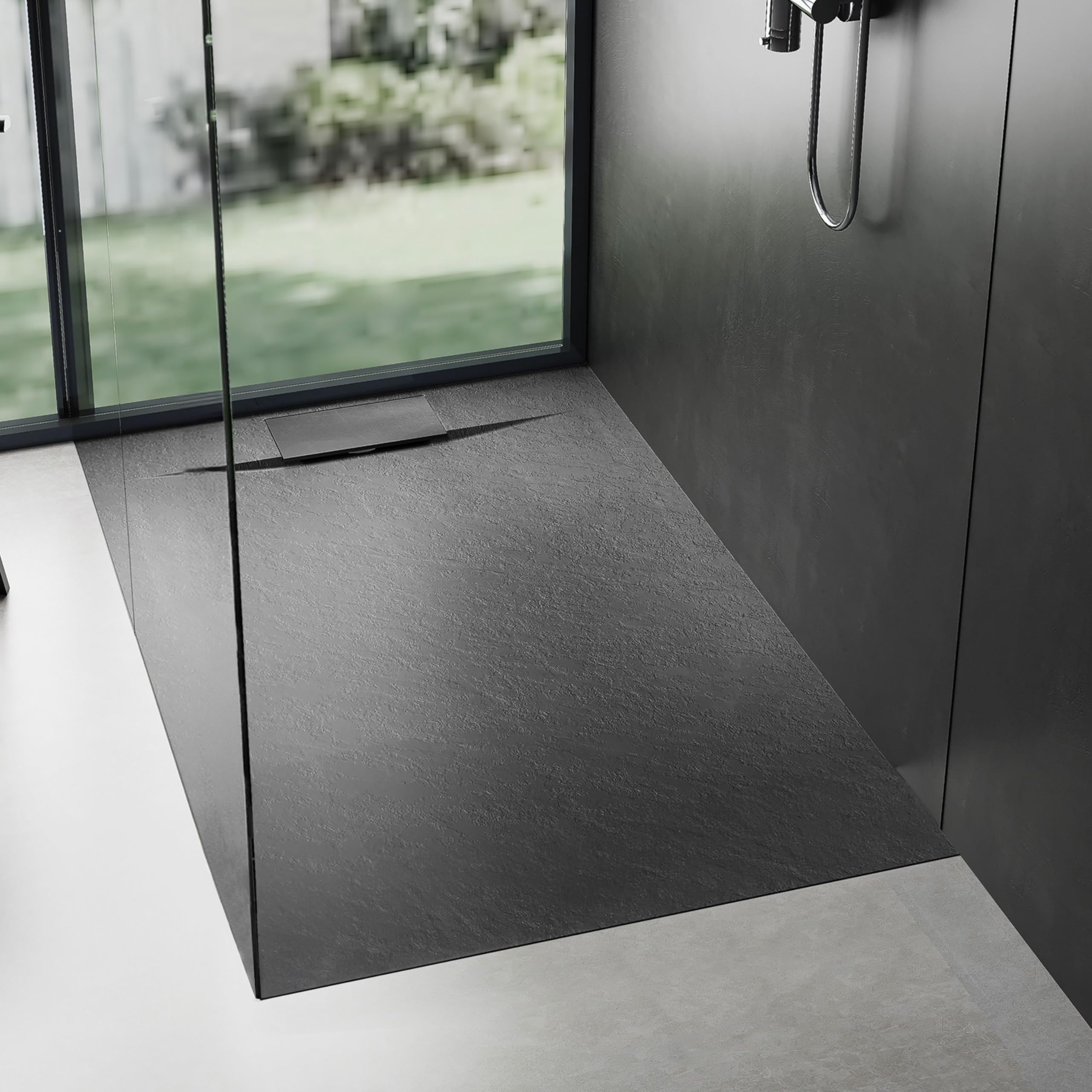 Rea Plato de ducha Bazalt Negro 80x120 cm Plato de ducha antideslizante para Baño (negro)