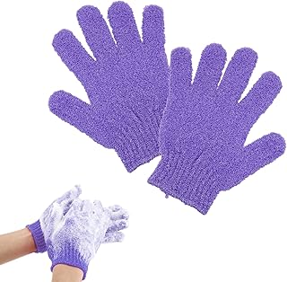 DBOO 1 Pair Exfoliating Gloves - Exfoliating Body Scrub Exfoliator Glove, Body Exfoliator Hand Mitten, Body Scrubber Bath Gloves Scrubs for Shower, Spa, Massage, Dead Skin Cell Remover (Purple)