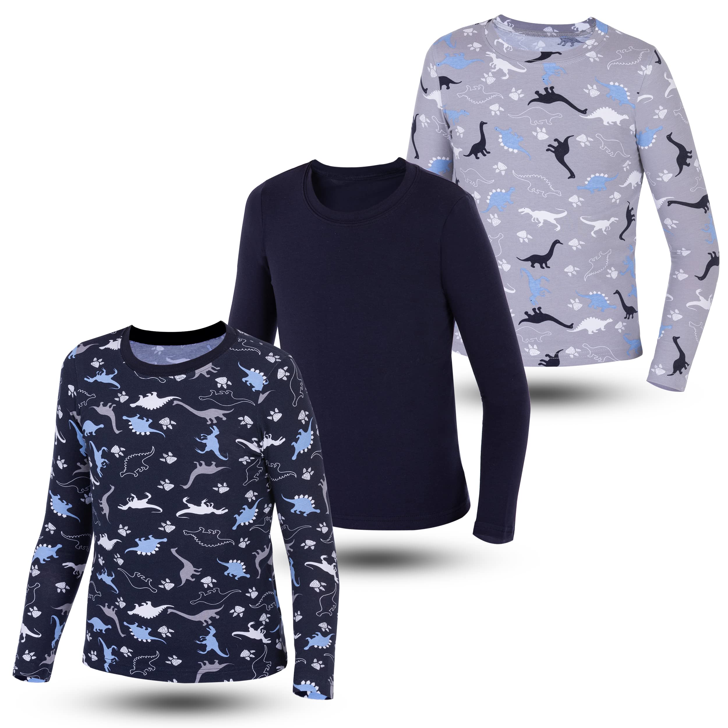 LOREZA ® 3 sous-vêtements Manches Longues Dinosaures Enfants Garçons sous-Vetements Maillots de Corps Chemise