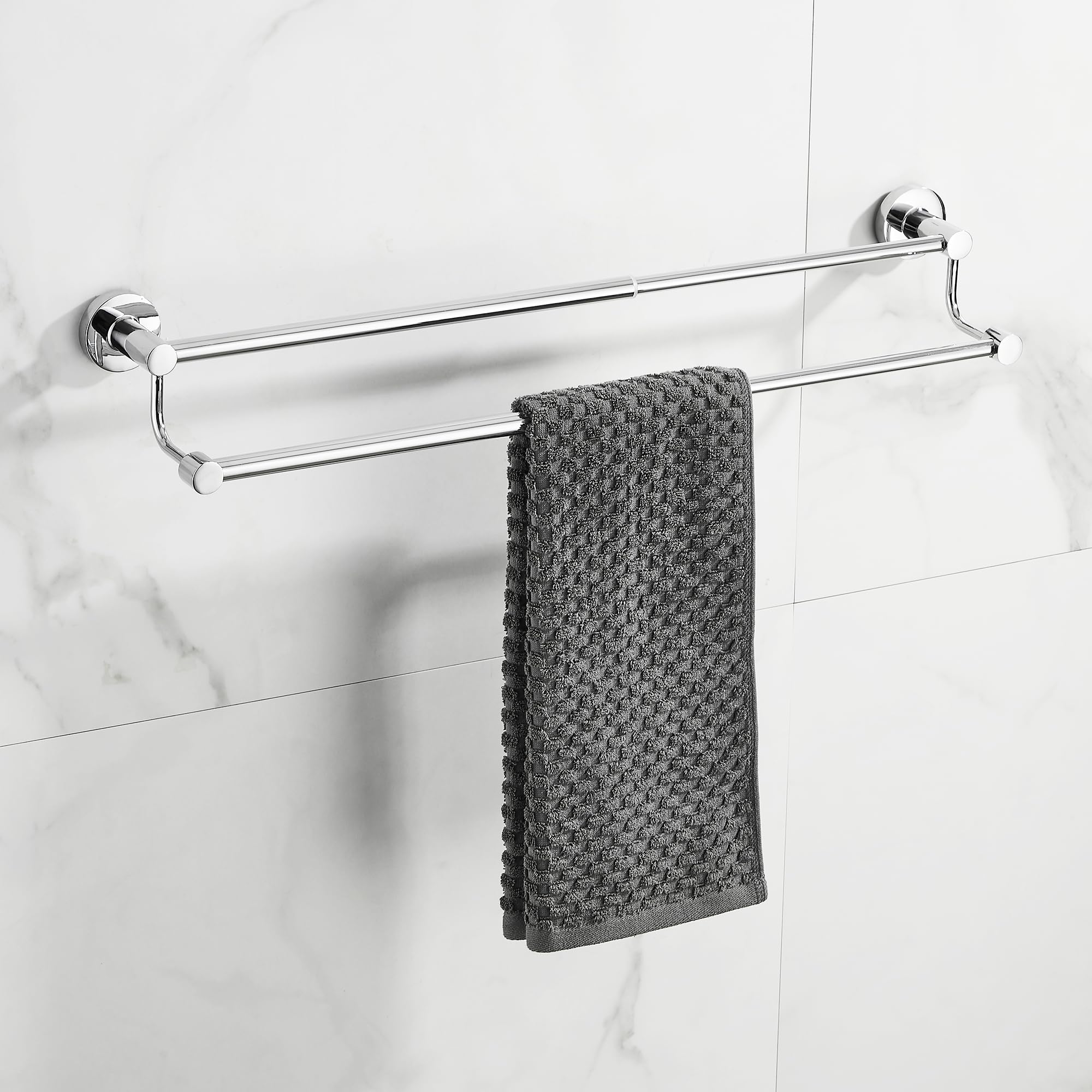 Adjustable Double Towel Racks for Bathroom 15 to 26.5 Inch Towel Bar, Expandable Bright Chrome Double Bath Towel Holder - Image 3