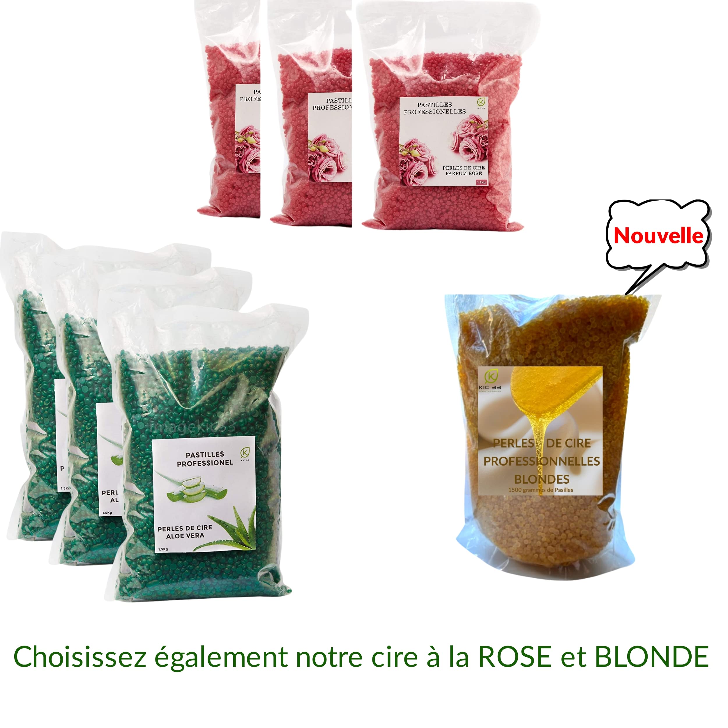 Perle de Cire Aloé-véra 1kg+500g Wax Bille de chauffe cire-professionnelle-sans bandes et appareil poils-Femme et Homme pour le corps entier-visage-jambe-aisselles-soucis-peau sensible intime.