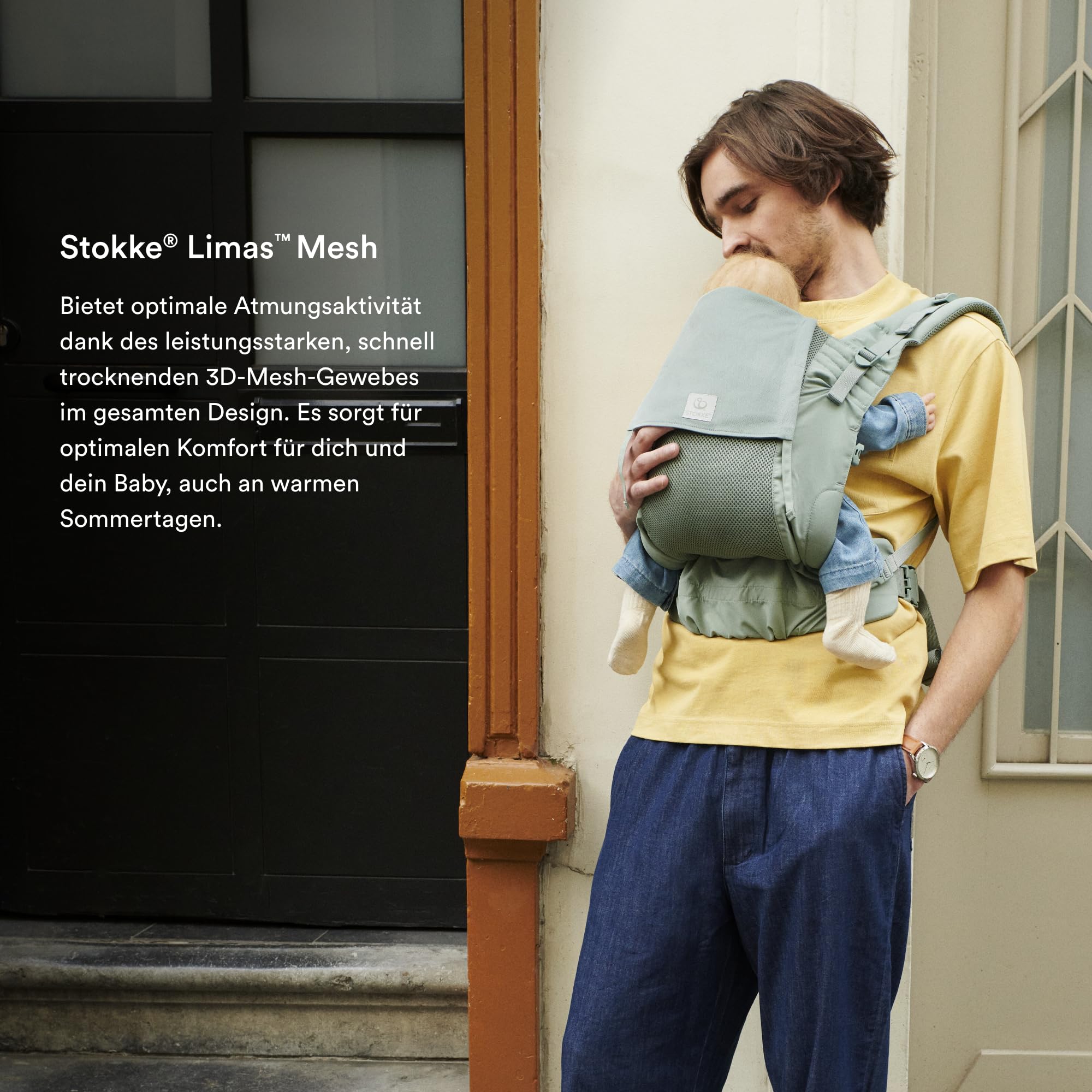 Stokke Limas Mesh, Glacier Green - Atmungsaktive Babytrage mit Hochleistungsstoffen - Sicher für Babys von 1 Monat / 4-15 kg - Inklusive abnehmbarem Beutel für das Nötigste