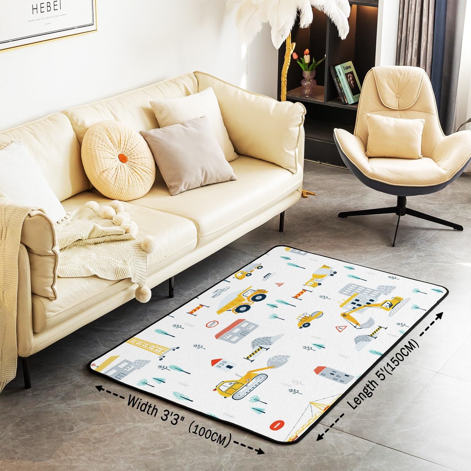 Escavatore Area Tappeto 150*200 cm Veicoli di Costruzione Stampa Tappeti per Soggiorno Camera da Letto per Bambini Cartoon Auto Tappeto Decorativo Set Costruzione Camion Cantiere Decorazione Tappetino