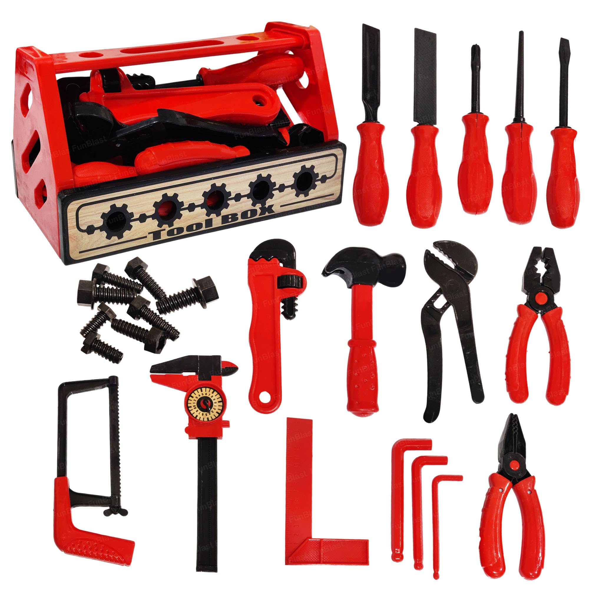 FunBlast Pretend Role Play Tool Kit for Kids – 22 Pcs Engineering Workshop Toy Set with Carrying Storage Box, DIY Construction Tools Playset for Boys & Girls