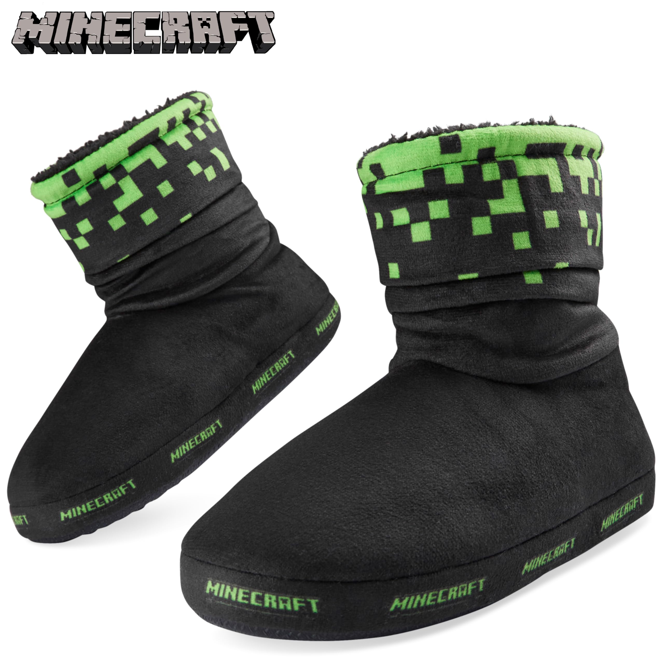 MINECRAFT Pantofole Bambino a Stivaletto - Ciabatte Bambino Antiscivolo Comode e Calde 28-39 per Ragazzi - Regali per Gamer