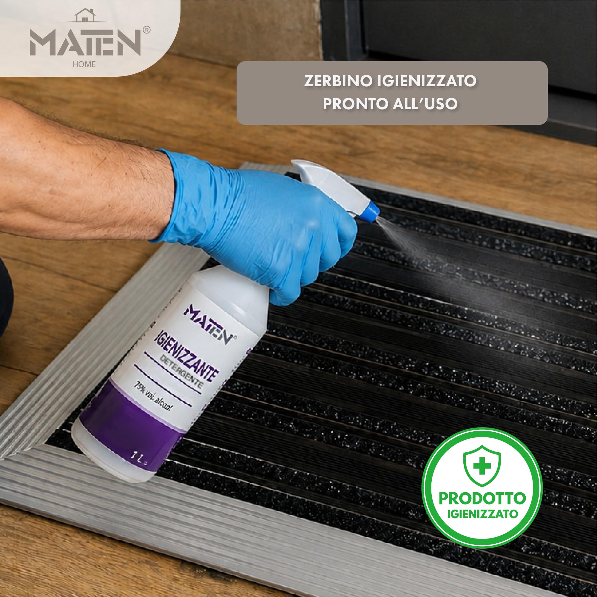MATEN Zerbino da Esterno e Interno in feltro Velluto Igienizzante, 60x40x1,2 cm, Soluzione Professionale per Alto Traffico, Made in Italy
