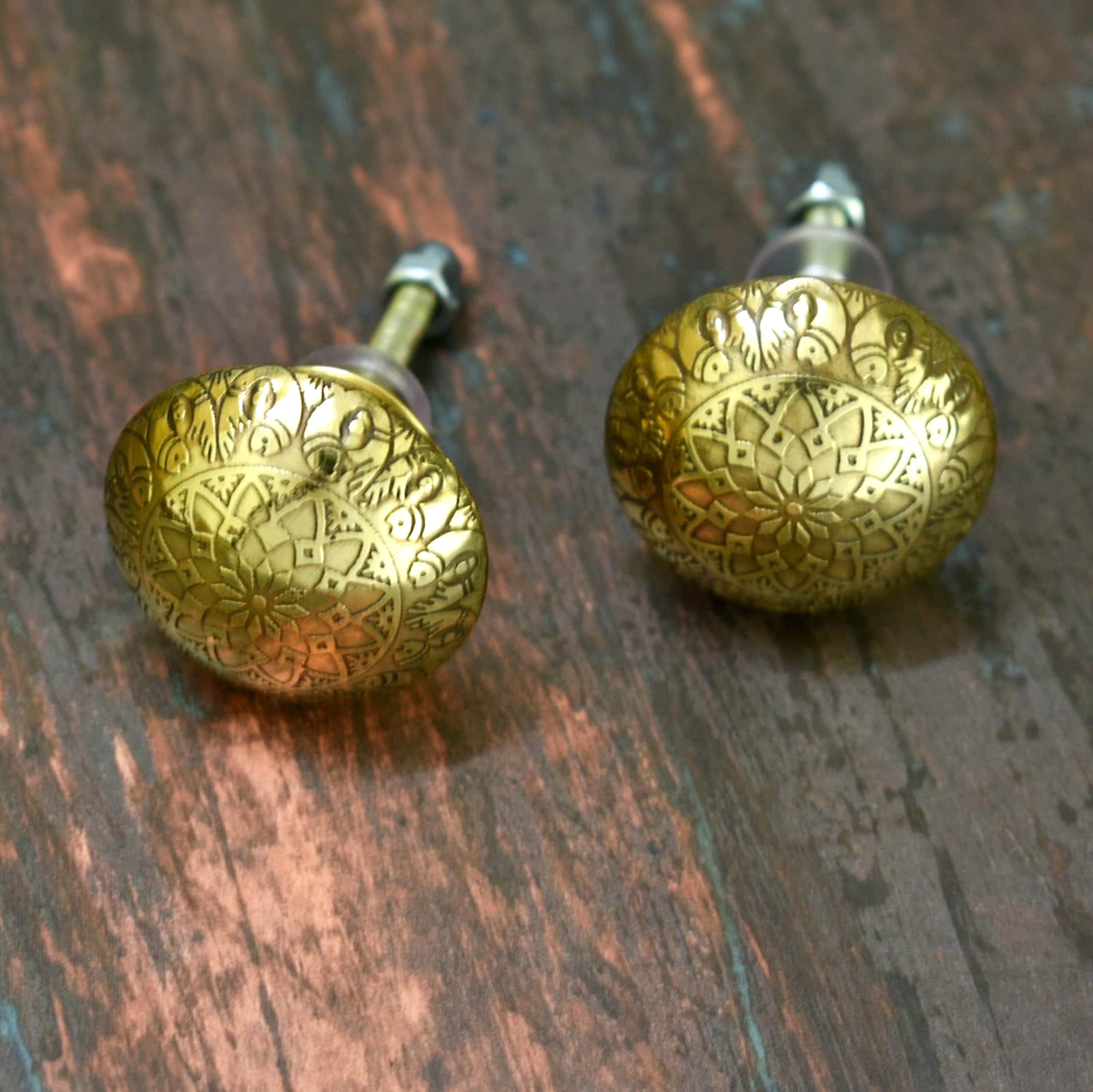 ARTISNO Floral Round Brass Drawer Knobs-Elegant Furniture and Cabinet Pull Handle in Solid Brass Metal - Image 2