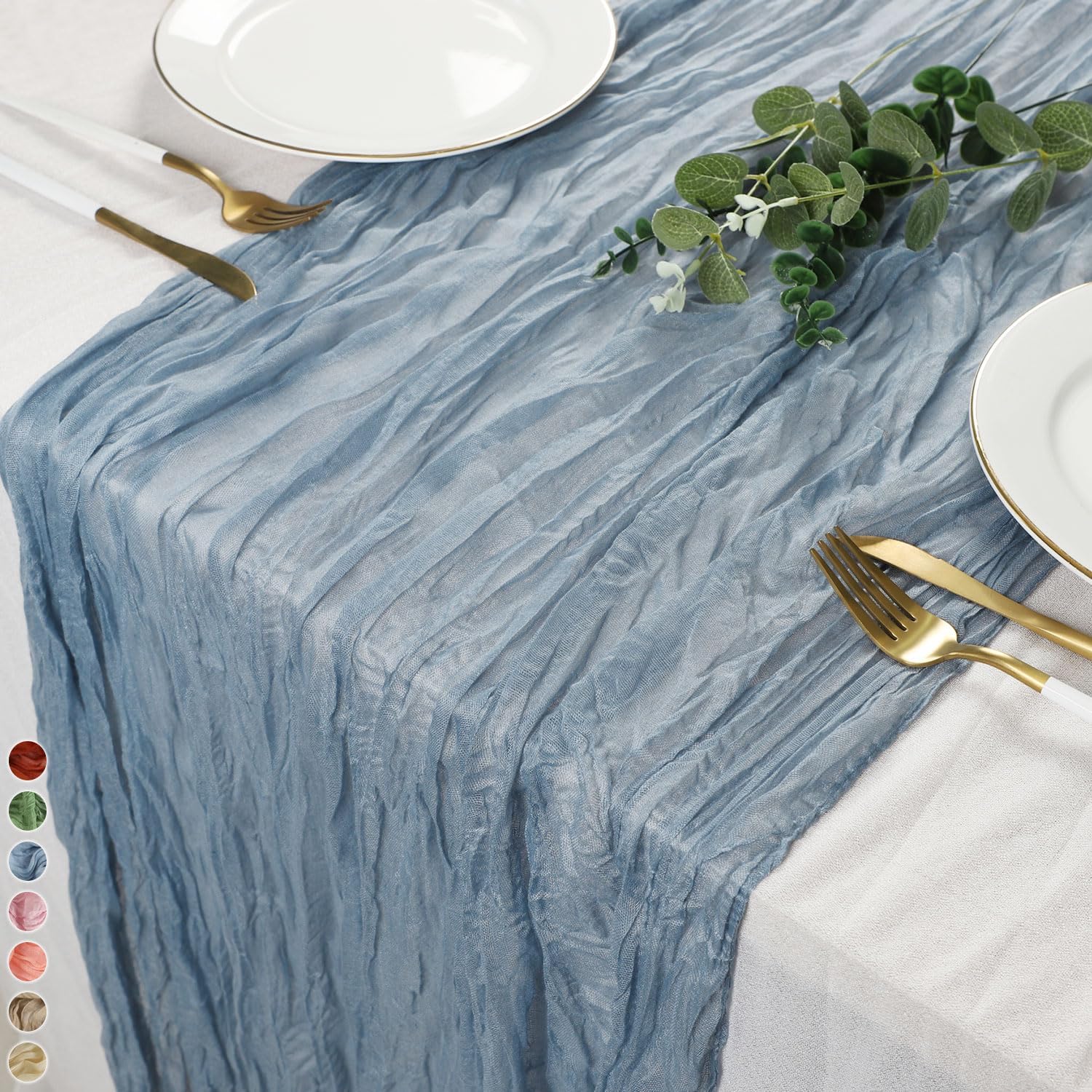 Cekene Cheesecloth Table Runner 1PC 90x400cm Rustic Gauze Fabric Tablecloth Sheer Boho Wedding Table Cover Cheese Cloth Table Decoration for Holiday Party Baby Bridal Shower Birthday Arch (Dusty Blue)