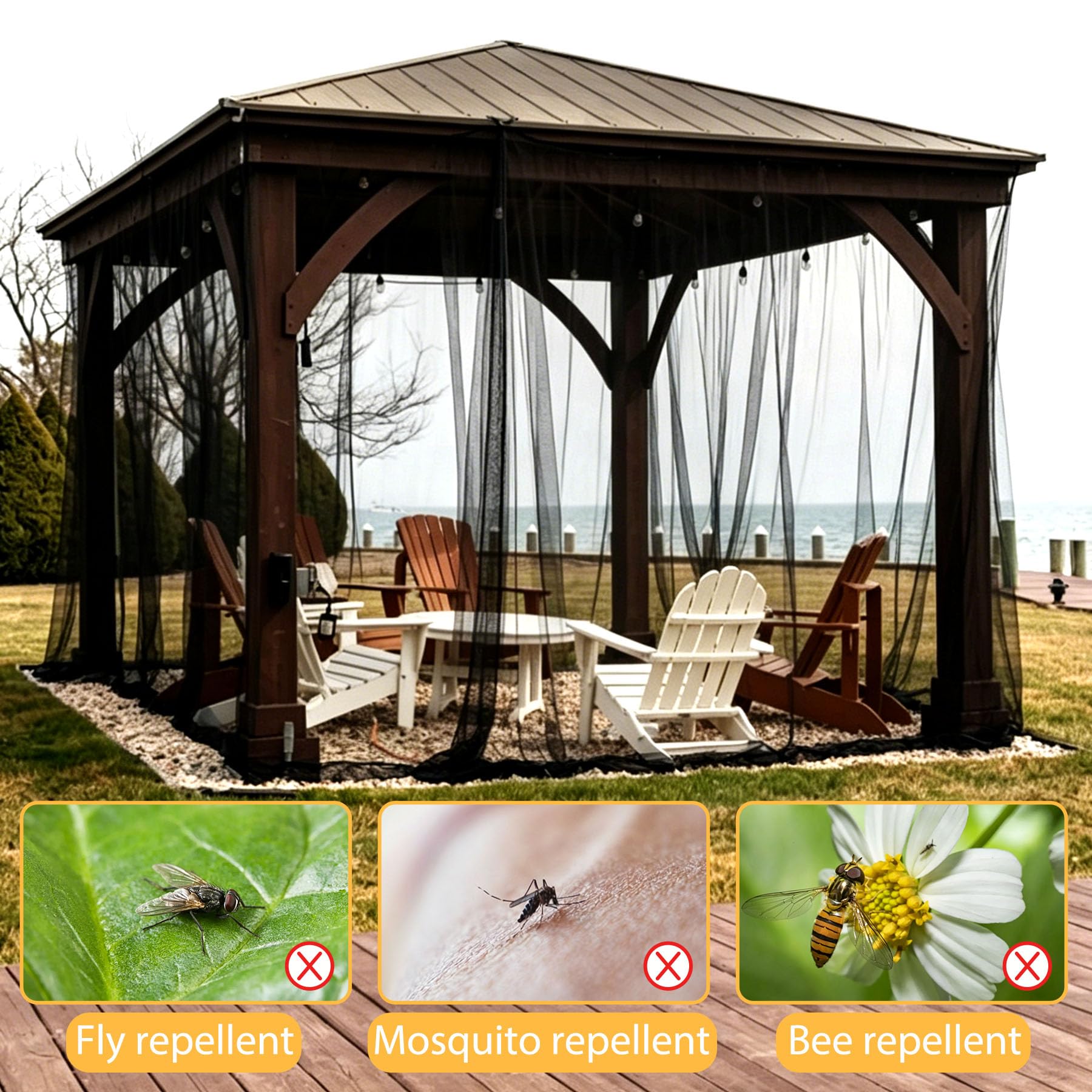 Zanzariera per esterni, XXL, 300 x 300 x 250 cm, zanzariera per gazebo, terrazza, balcone, tenda e giardino all'aperto