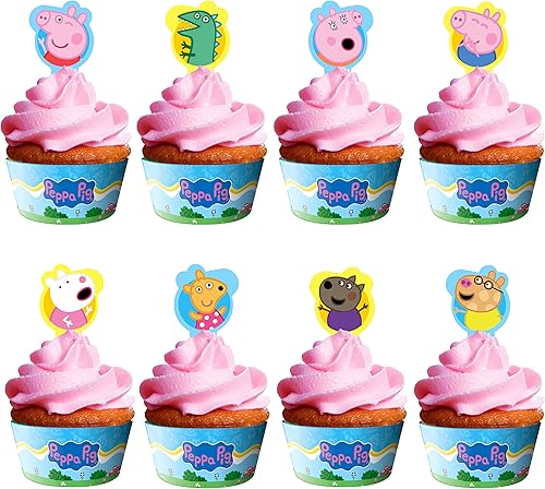 Treasures Gifted Decoraciones de cumpleaños con licencia oficial de Peppa Pig – Decoración para cupcakes y envoltorios de 24 unidades – Kit de