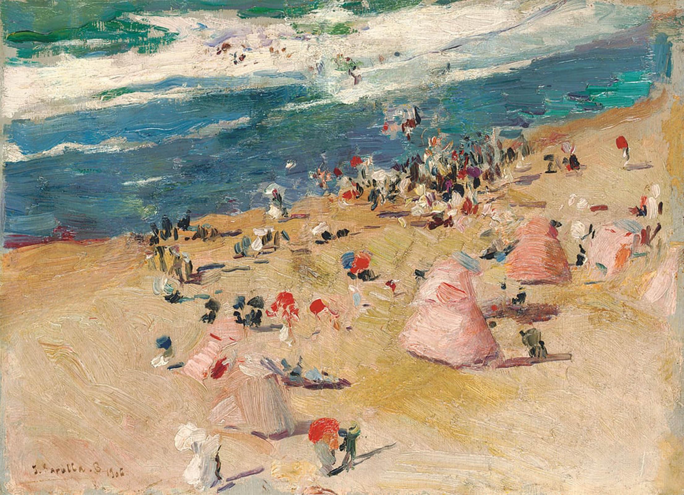 SERENDIPITP Retro Picture Poster Wall Art Pictures Painting Beach at Biarritz by Joaquín Sorolla Wall Art Canvas Print for Wall Decor 60x90cm