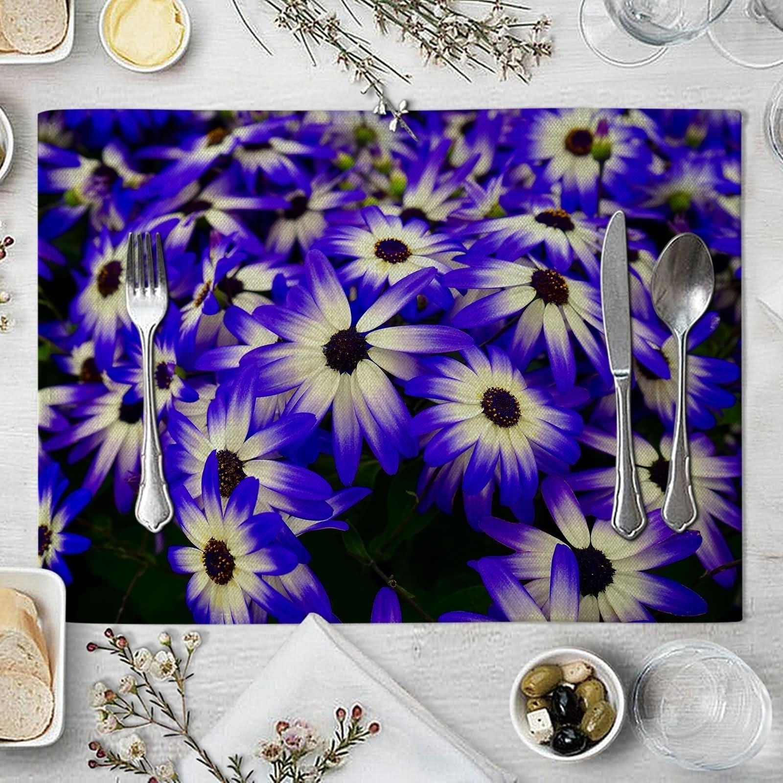 AMDXD Juego de 8 manteles individuales de 32 x 42 cm, diseño de flores, de algodón, de lino, antideslizantes, para casa, restaurante, mesa de comedor, color lila y blanco