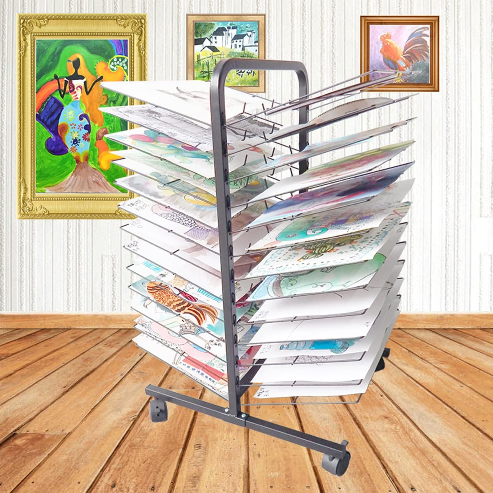 Aioneer Art Drying Rack - Sided Wire Drying Shelf, Mobile 26/38/50 Shelves Paint Drying Rack On Wheels, Metal Power Coated Design Artwork Storage Display Rack, For Schools And Art Clubs,26 Shelves