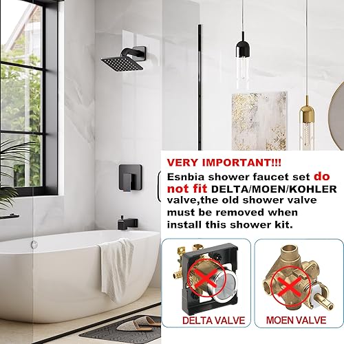 Miniatura 2 de Esnbia Juego de grifo de ducha para bañera, cabezal de ducha y mango con cabezal de ducha de lluvia de 6 pulgadas y boquilla de bañera, kit de