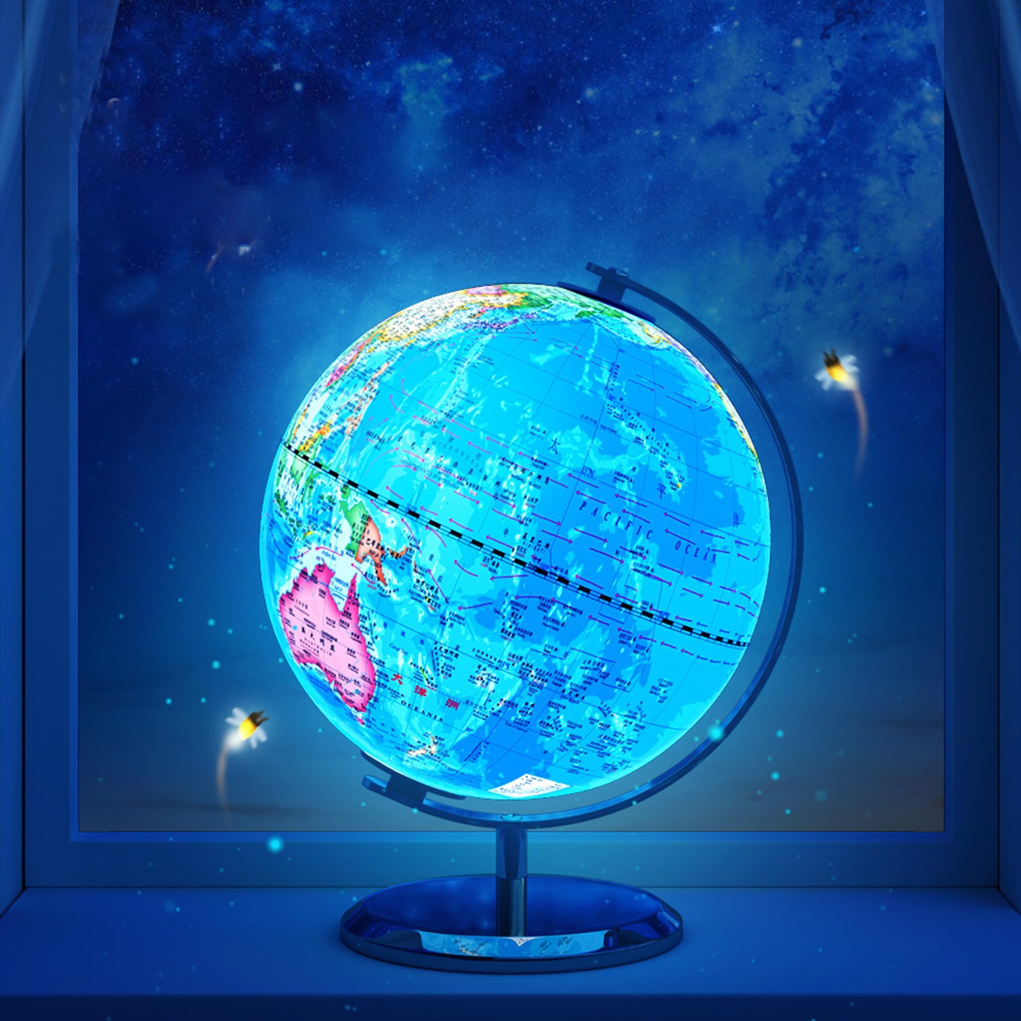 XUBX Floating Globe with LED Lights, C Shape Magnetic Levitation Floating Globe, 360° Rotating Levitating World Globe for Kids Education/Home/Office Desk Gadget Decor-2