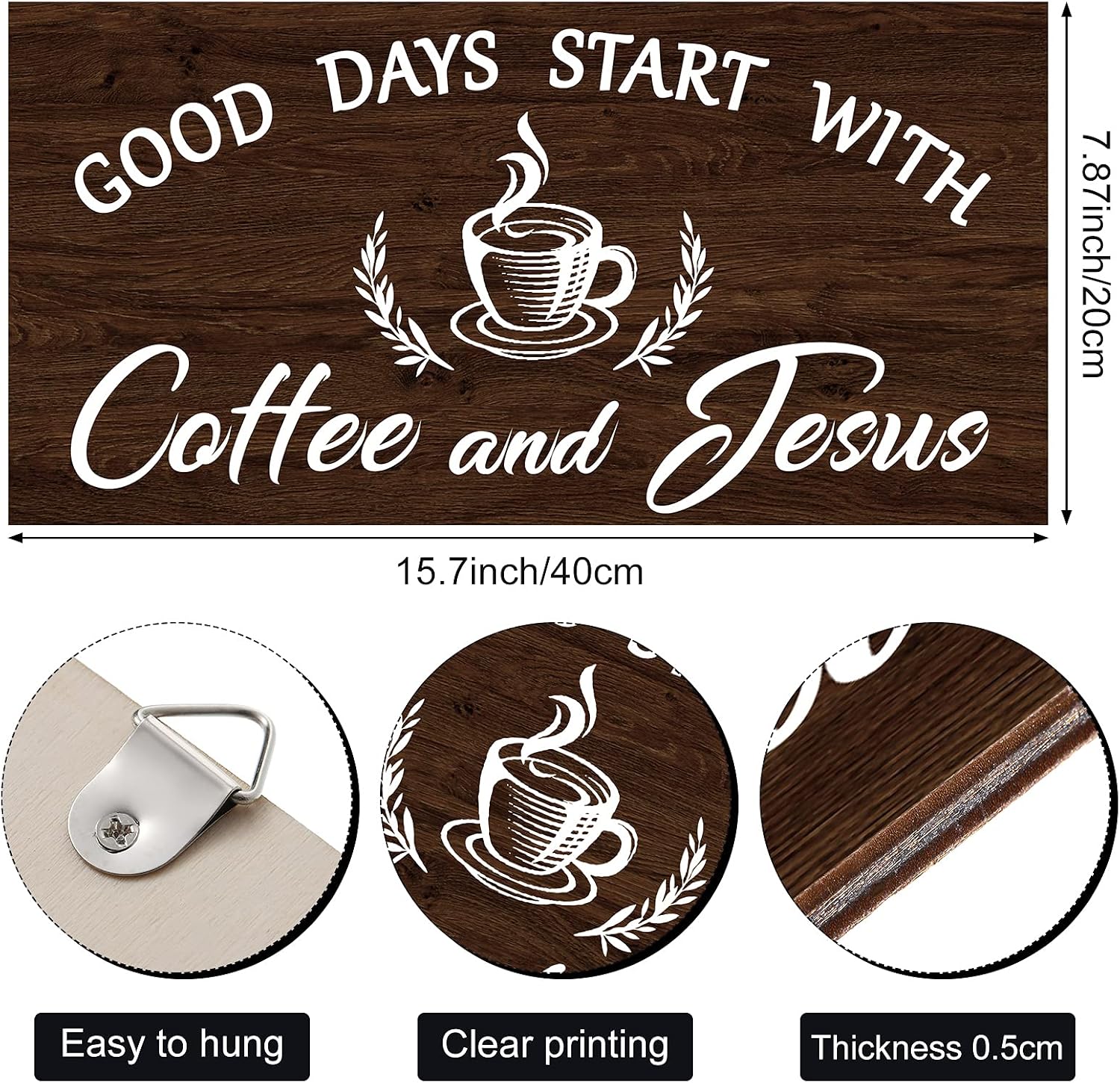 Jetec Good Days Start with Coffee and Jesus Sign Coffee Station Wall Decor Farmhouse Vintage Kitchen Plaque Rustic Coffee Wall Decor for Home Office Coffee Bar (Brown)