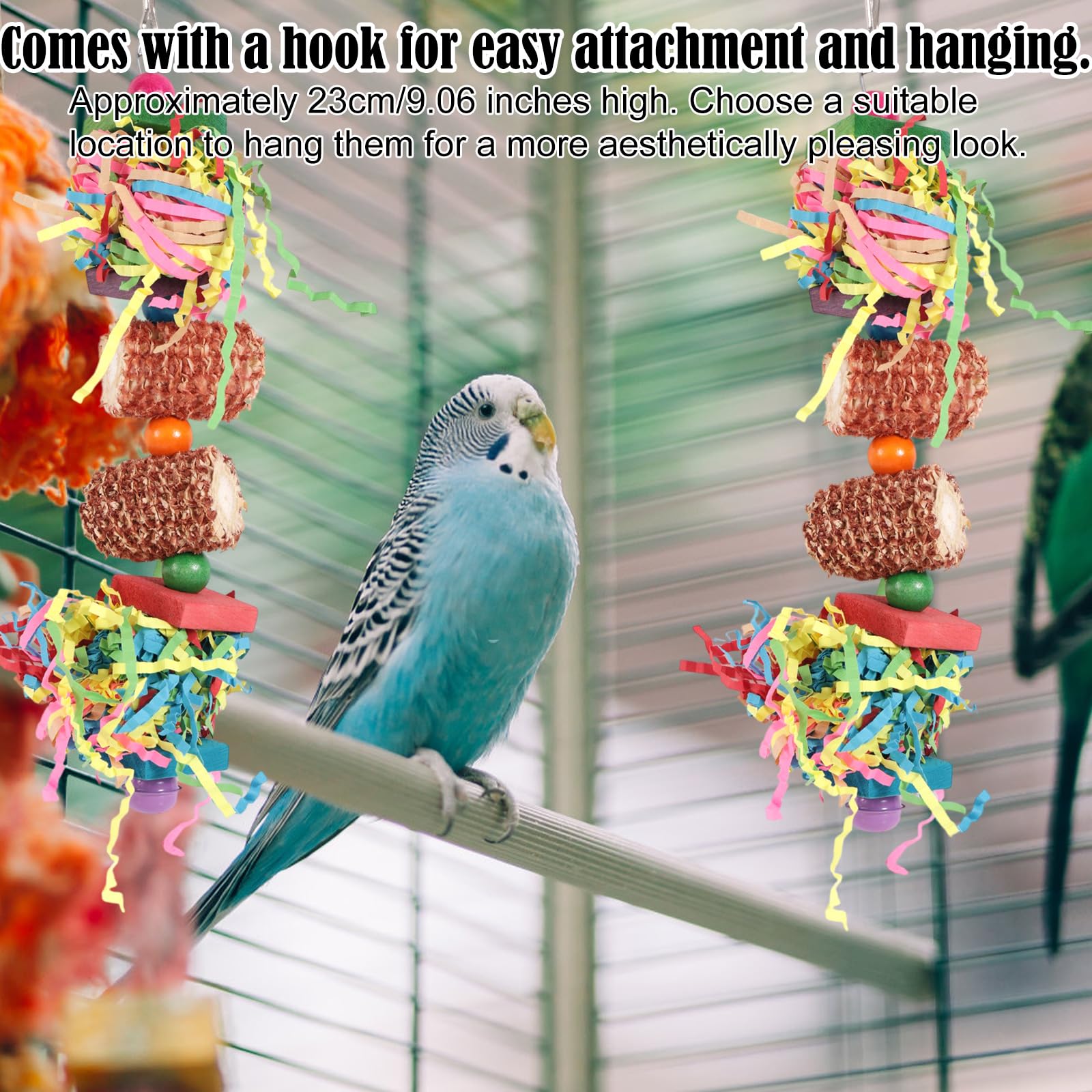 2pcs Bird Toys, Parrot Toys for Parakeets Cockatoos Cockatiels Budgie Conure Macaw Corn Cob Shredding Paper Tearing & Foraging Toy Chewing Hanging Toy Cage Accessories for Small & Medium Birds Pet - image 5