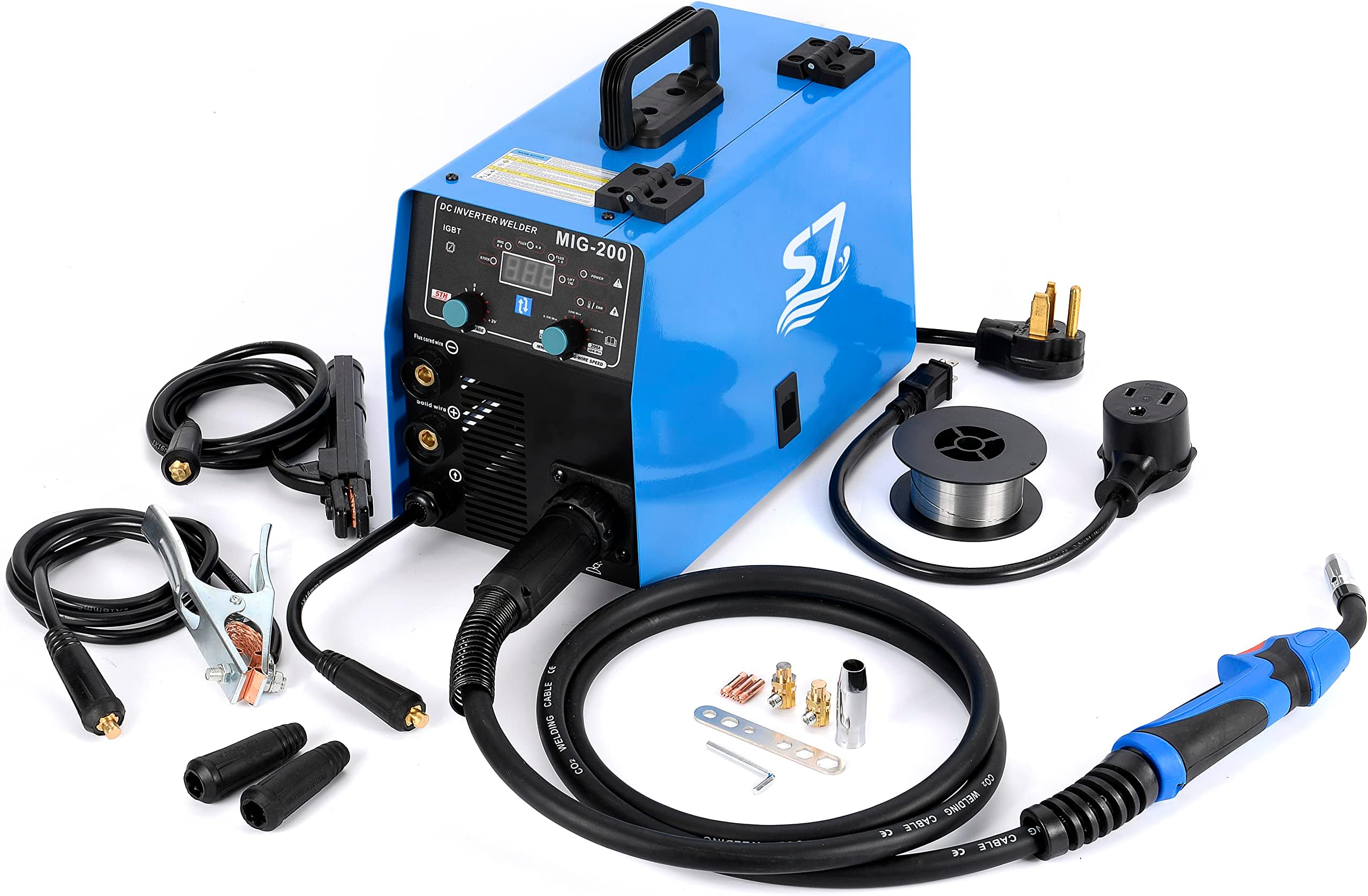 Soudeur MIG 4 en 1 sans gaz 200 m Flux MIG/fil solide/levage TIG/Stick Welder 110/220 V Machine